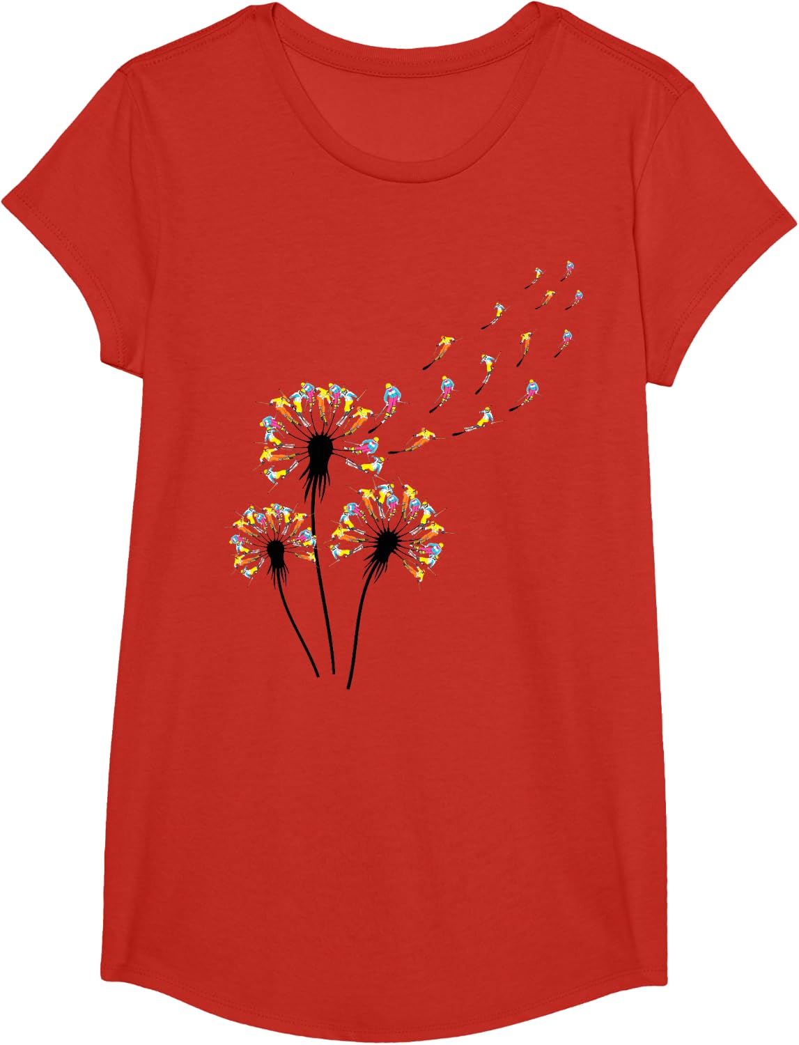 Dandelion Skiing Stuff for Skiier | Womens Ski T-Shirt - Girls Red