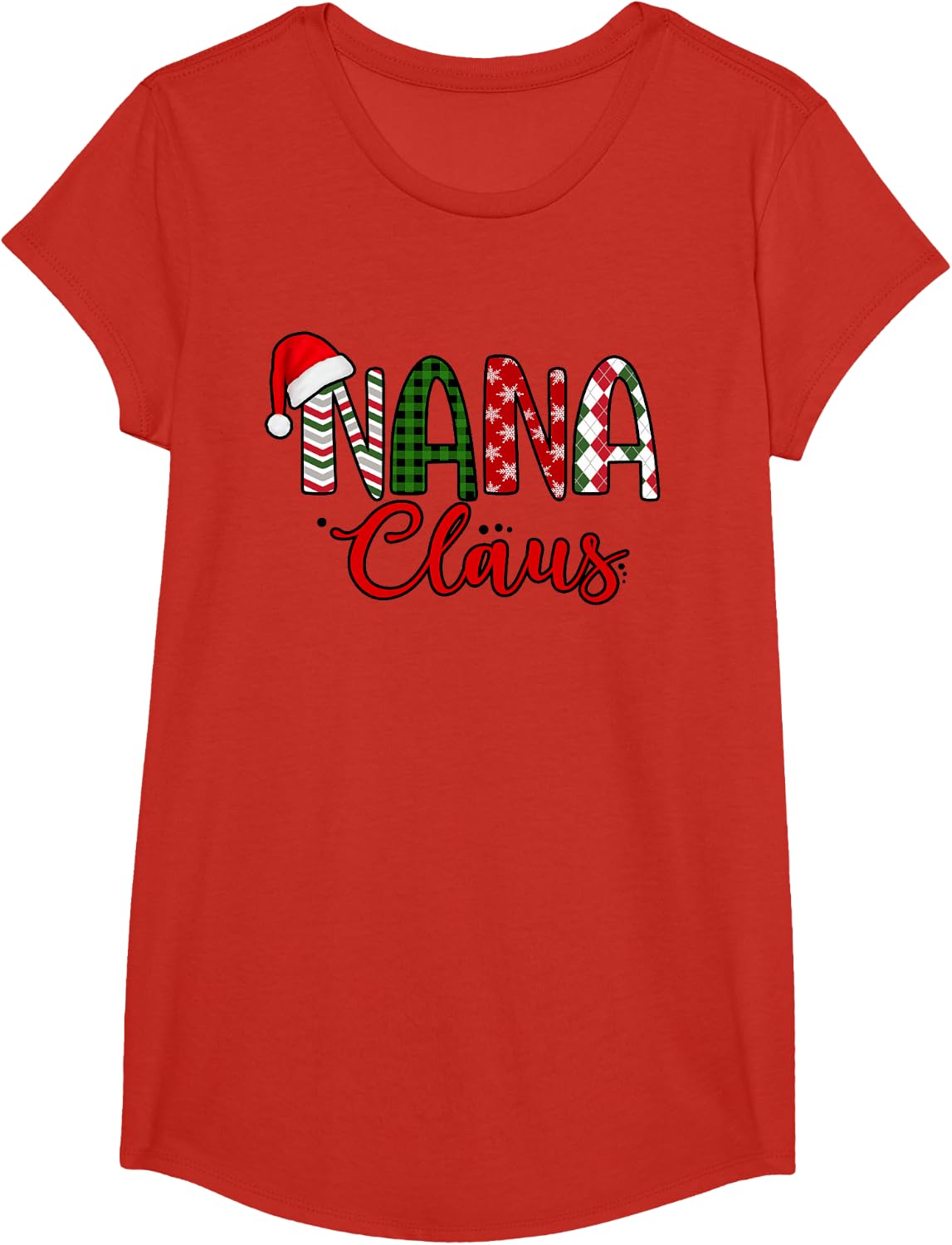 Funny NANA Claus Santa Hat Red Plaid Christmas Matching T-Shirt - Girls Red