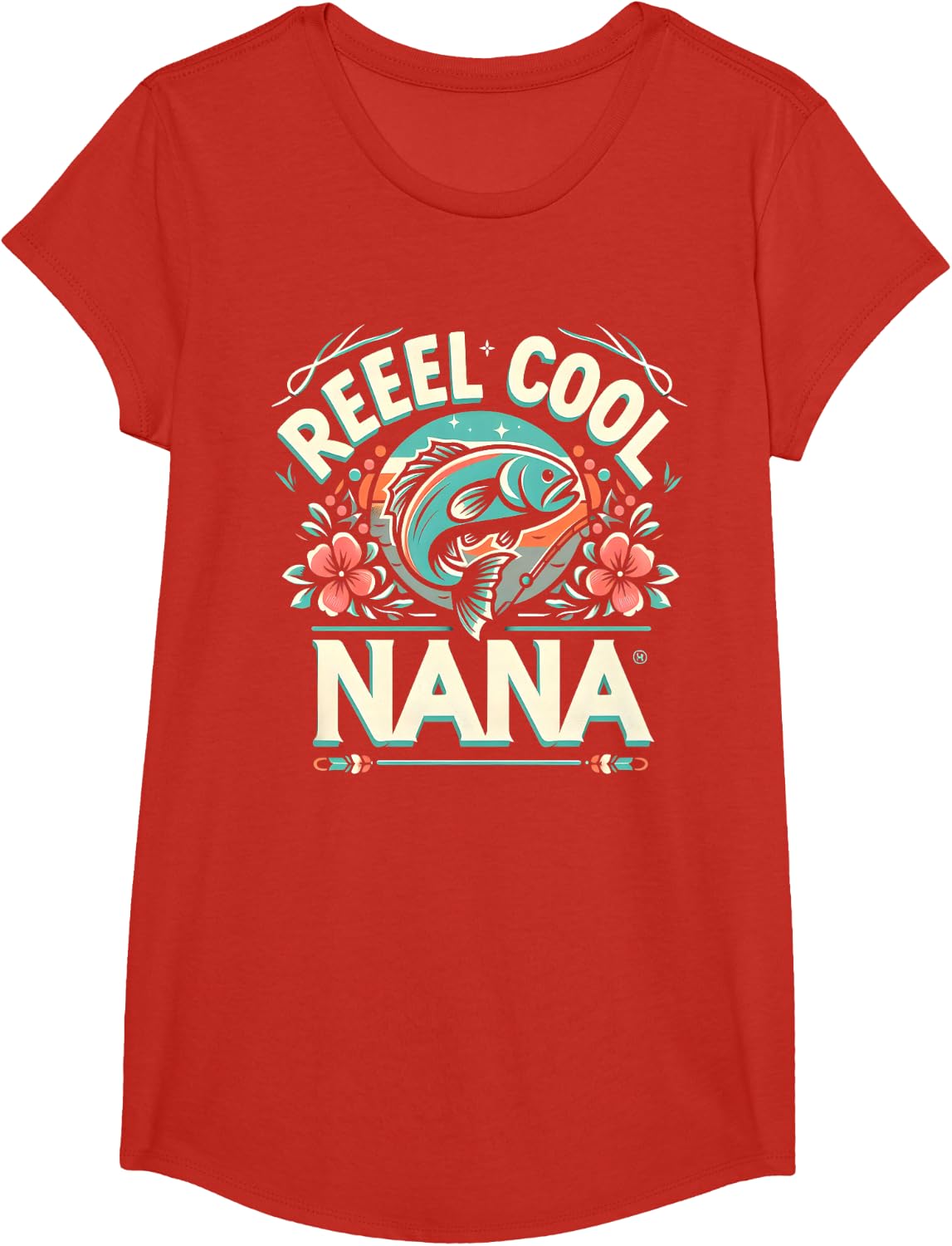 Reel Cool Nana Fishing Vintage Tees Women Men Father's Day T-Shirt - Girls Red