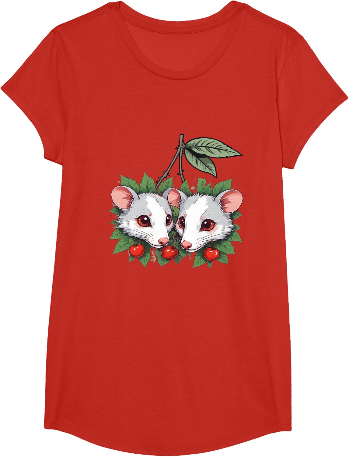 Opossum Shirt - Cherry Possum Lover T-Shirt - Girls Red