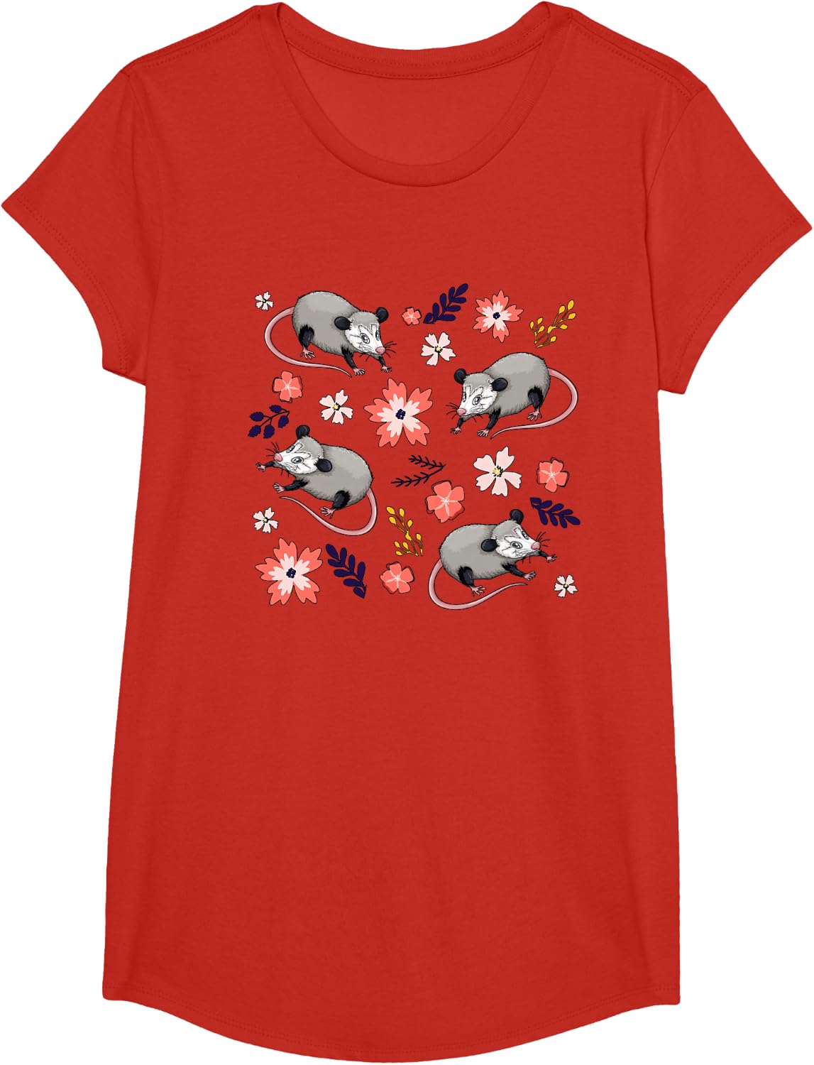 Possum Flowers Opossum Lover Tees T Shirts for Women Men Possum Shirt Gift - Girls Red