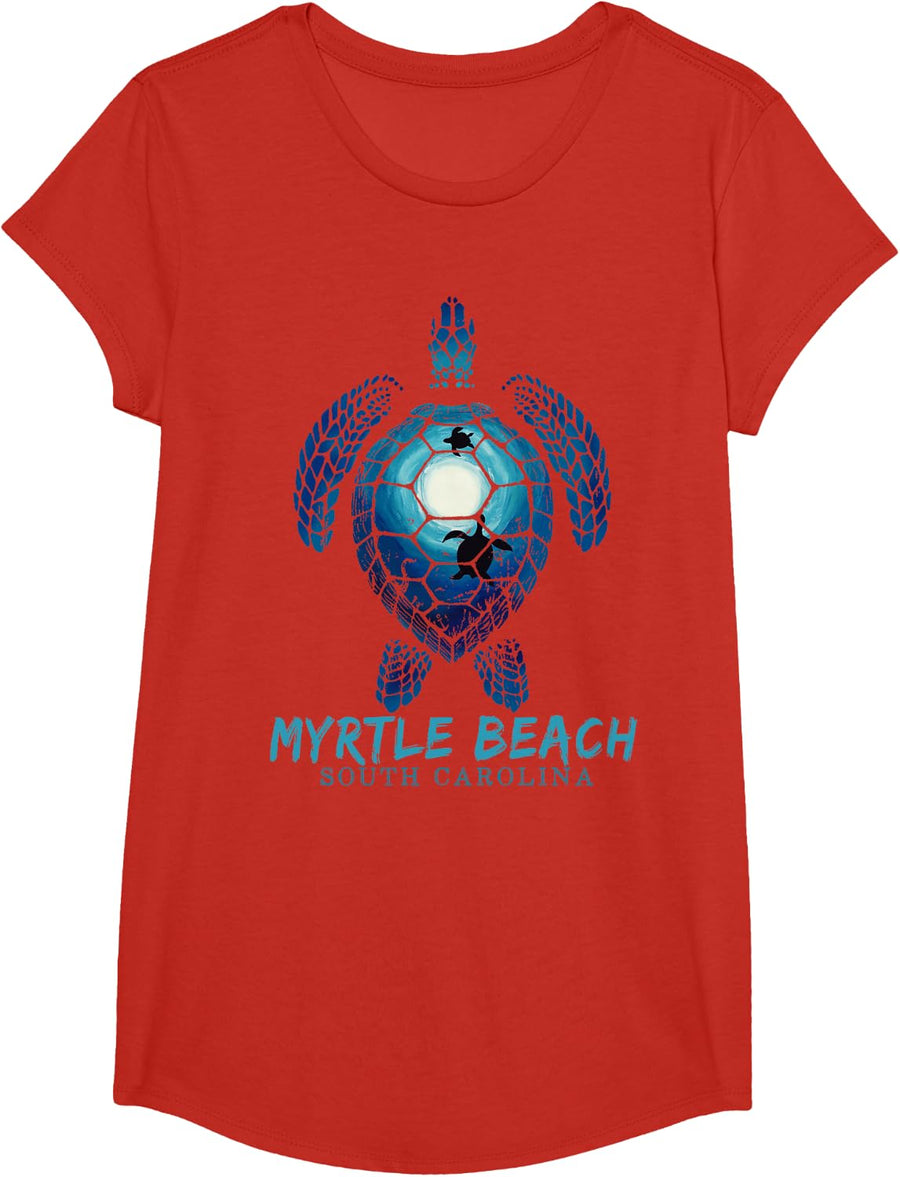 Myrtle Beach South Carolina Sea Turtle Beach Ocean Animals T-Shirt - Girls Red