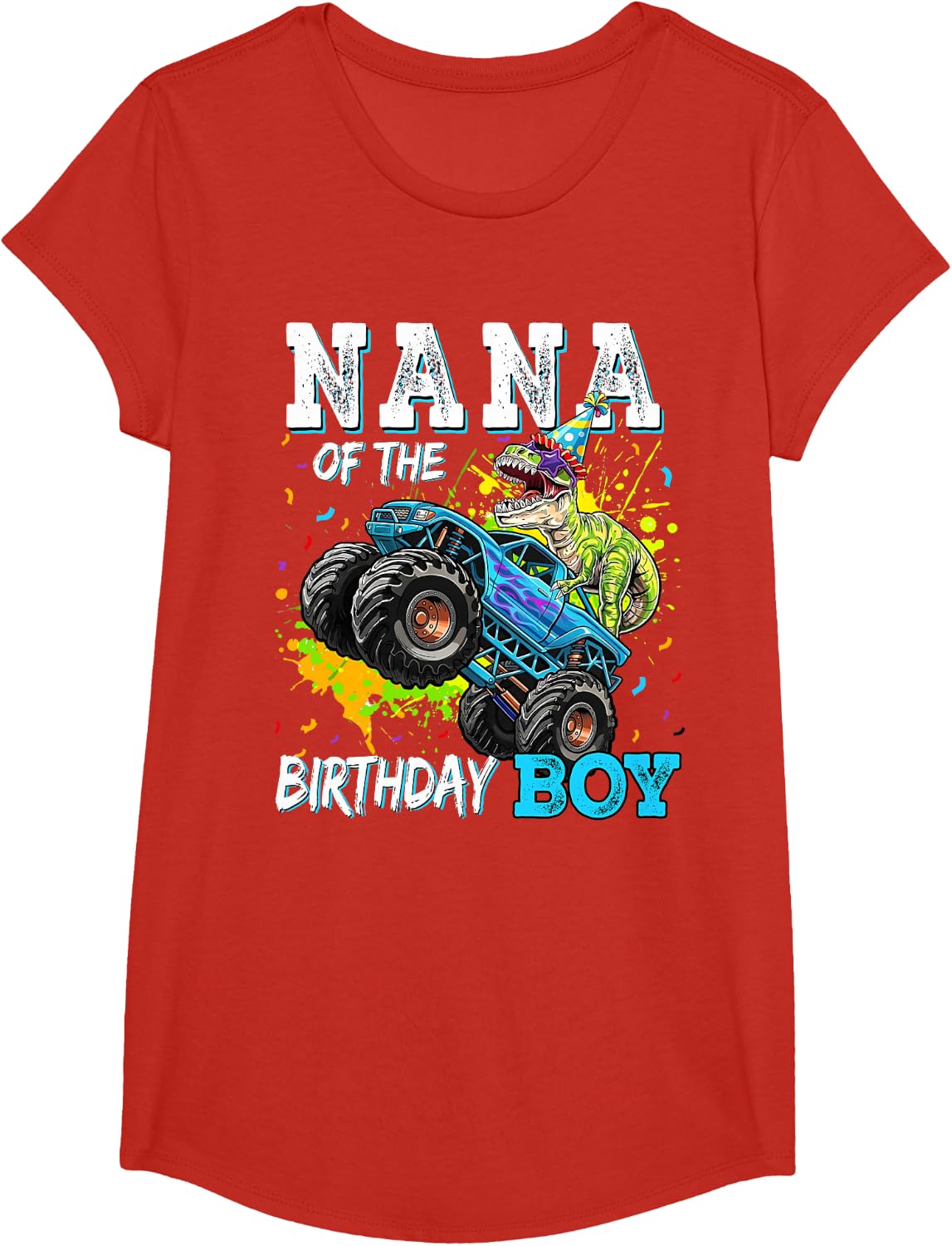 Nana of The Birthday Boy Monster Truck Dinosaur Party T Rex T-Shirt - Girls Red
