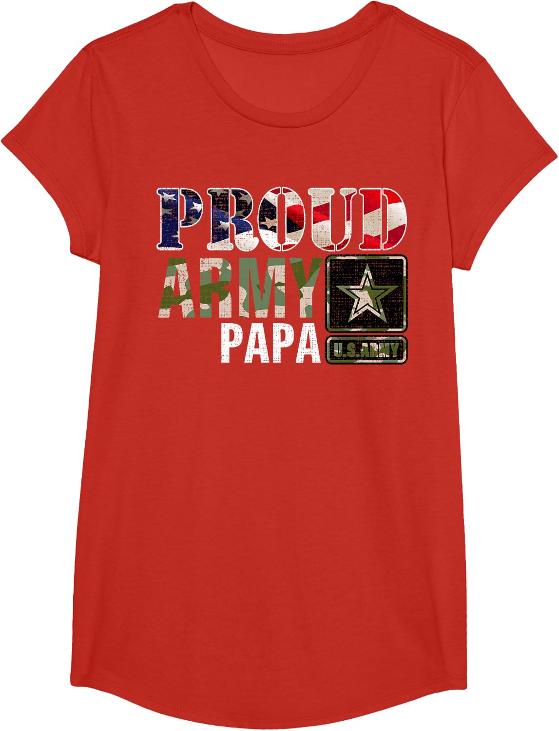 Vintage Proud Army Papa Camo With American Flag Gift T-Shirt - Girls Red