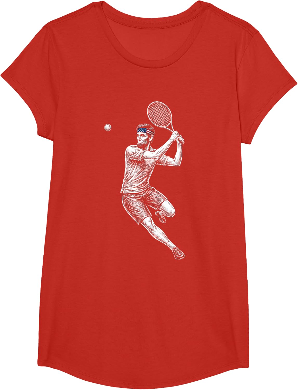 Abraham Lincoln President Playing Tennis Retro Vintage T-Shirt - Girls Red