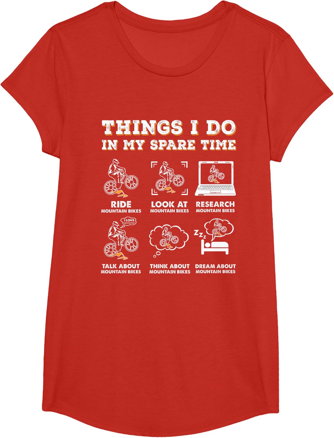 Things I Do In My Spare Time Mountain Bike Funny Biking T-Shirt - Girls Red