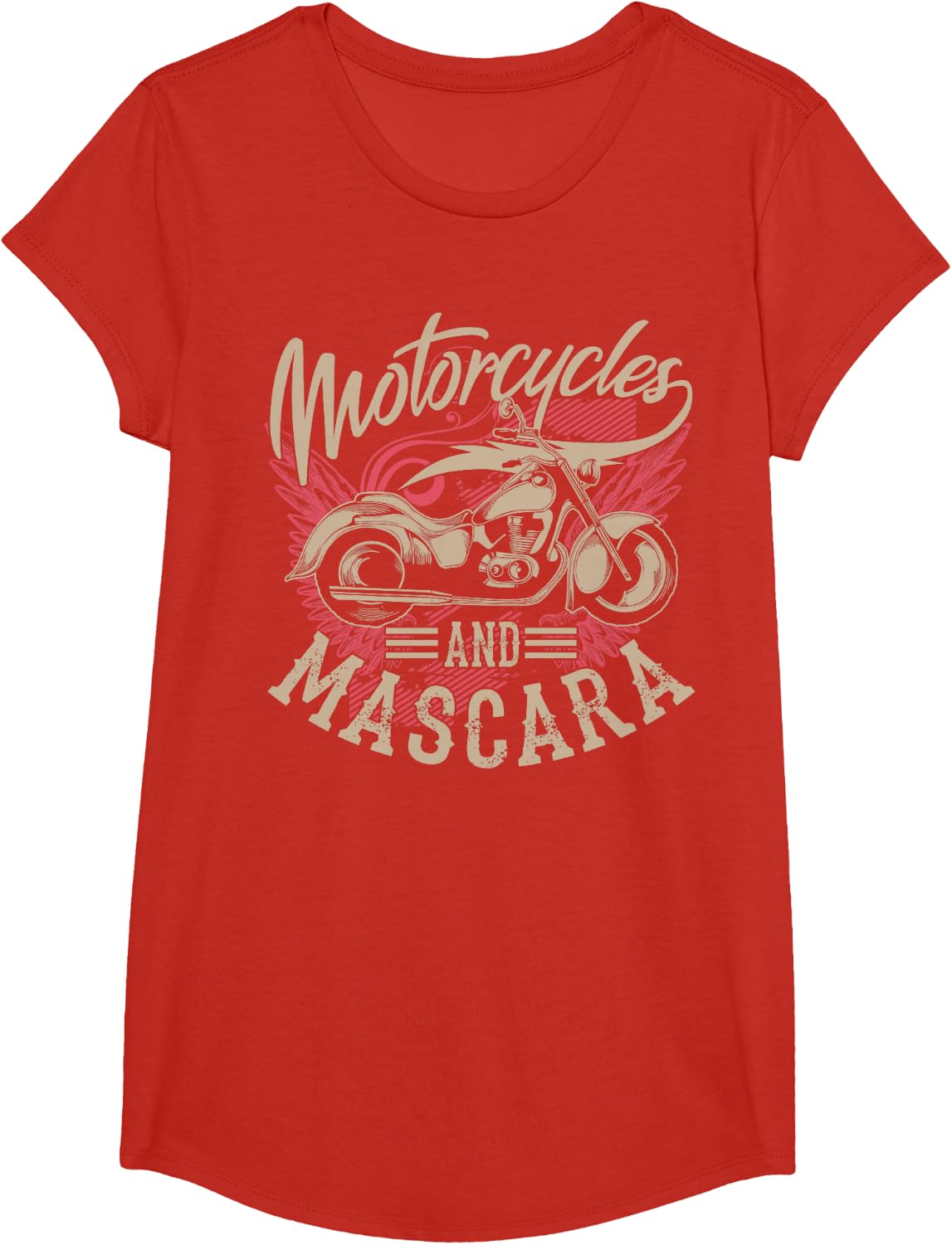 Motorcycles And Mascara | Cute Makeup Motor Lover Gift T-Shirt - Girls Red