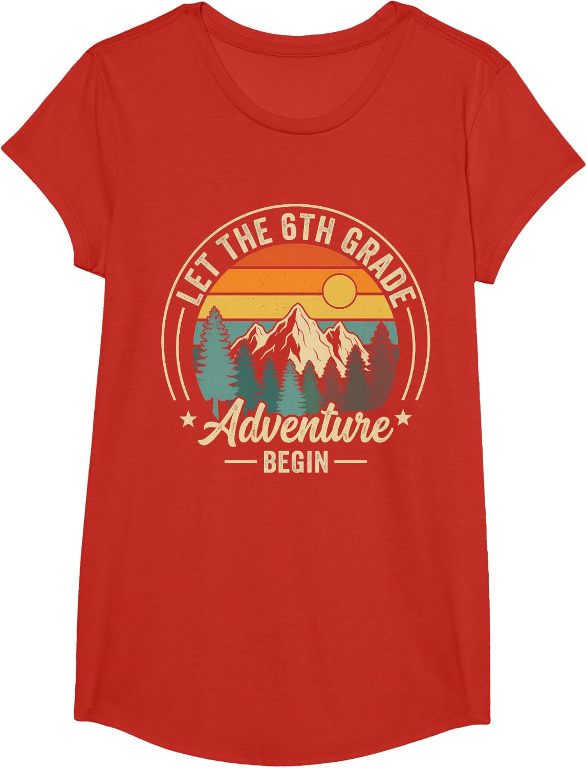 Retro Sunset First Day of 6th Grade Teacher Back to School T-Shirt - Girls Red