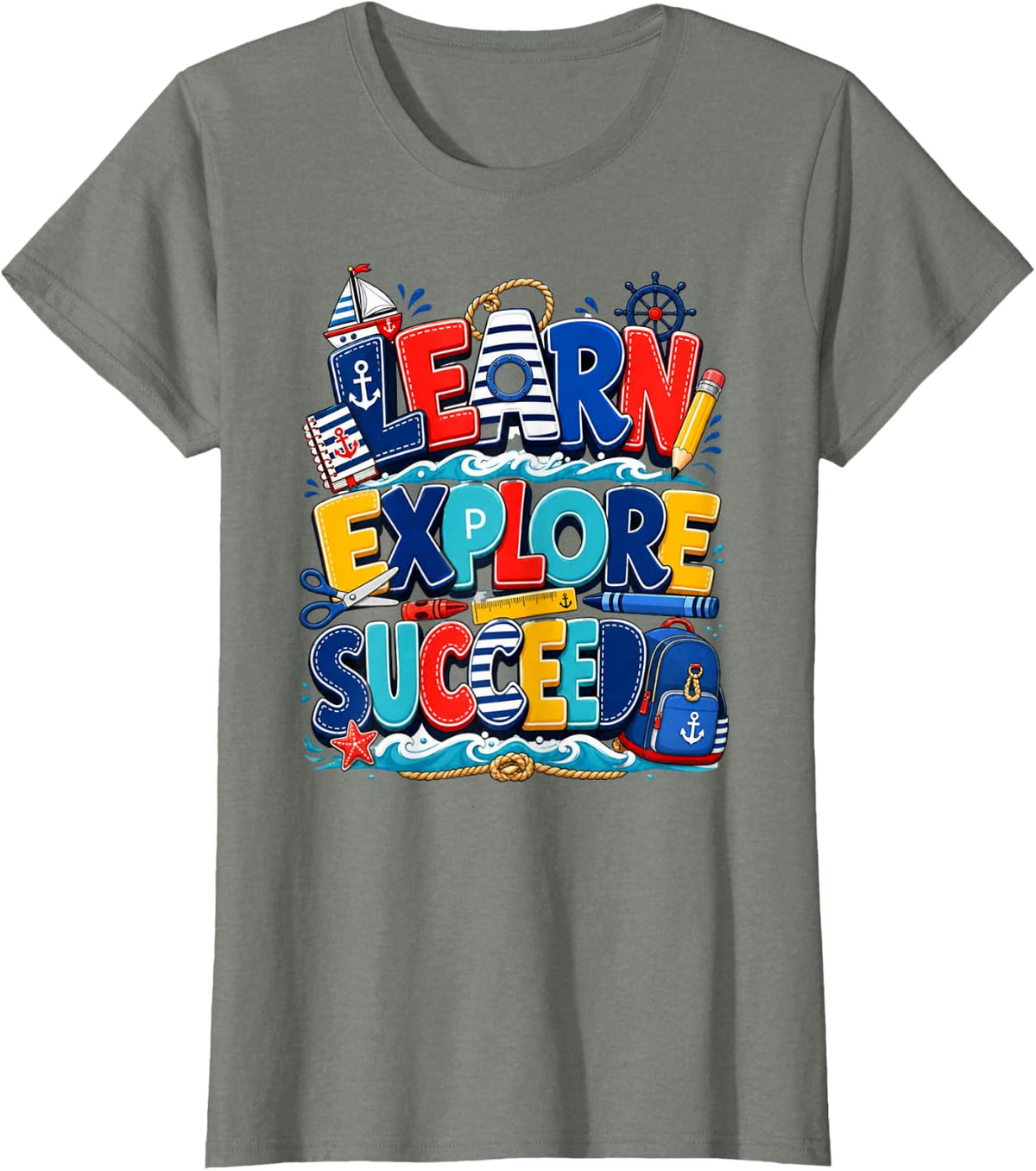 Ready Set Sail Nautical First Day of School Student T-Shirt - Olive Heather