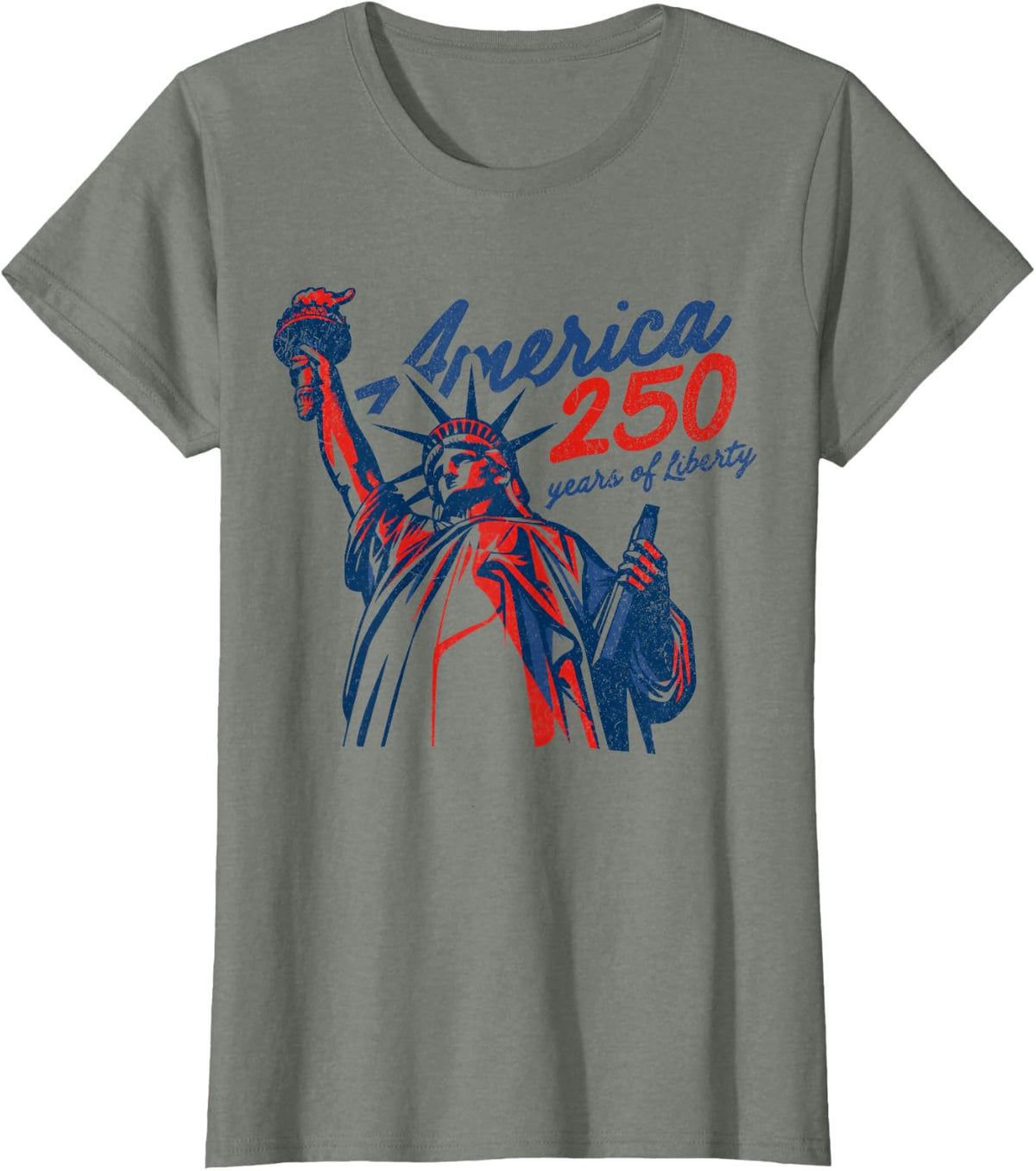 USA 250th Birthday Patriotic Freedom Liberty Statue Vintage T-Shirt - Olive Heather