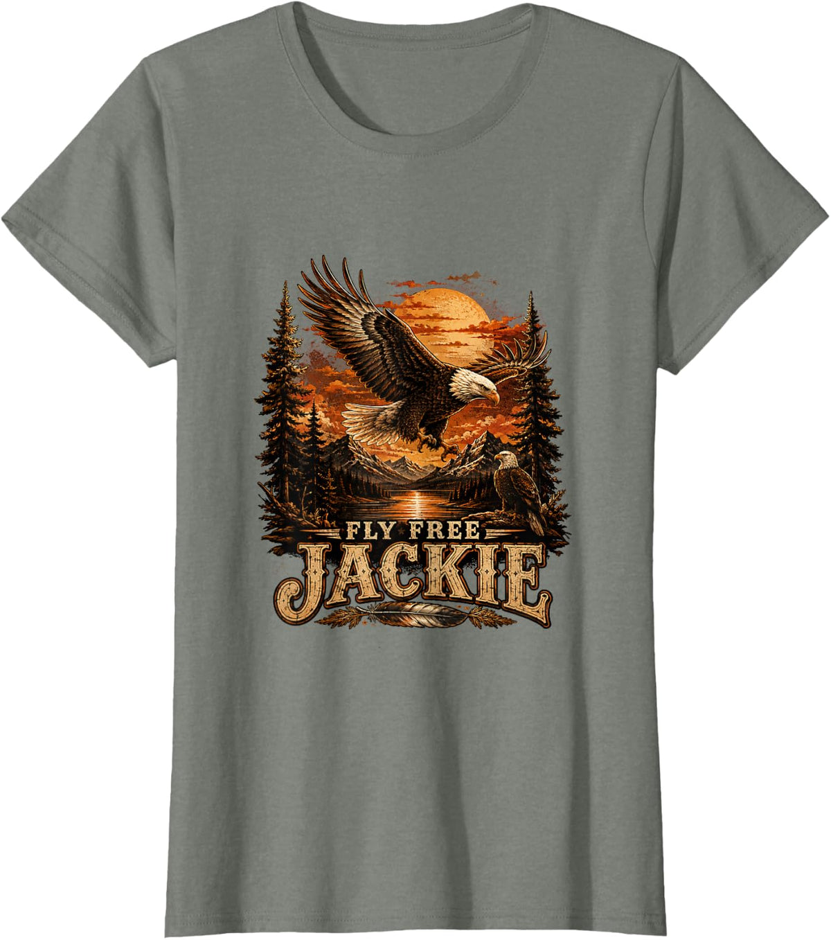 Fly Free Jackie 2012-2026 Bald Eagle Memorial Vintage Moon T-Shirt - Olive Heather