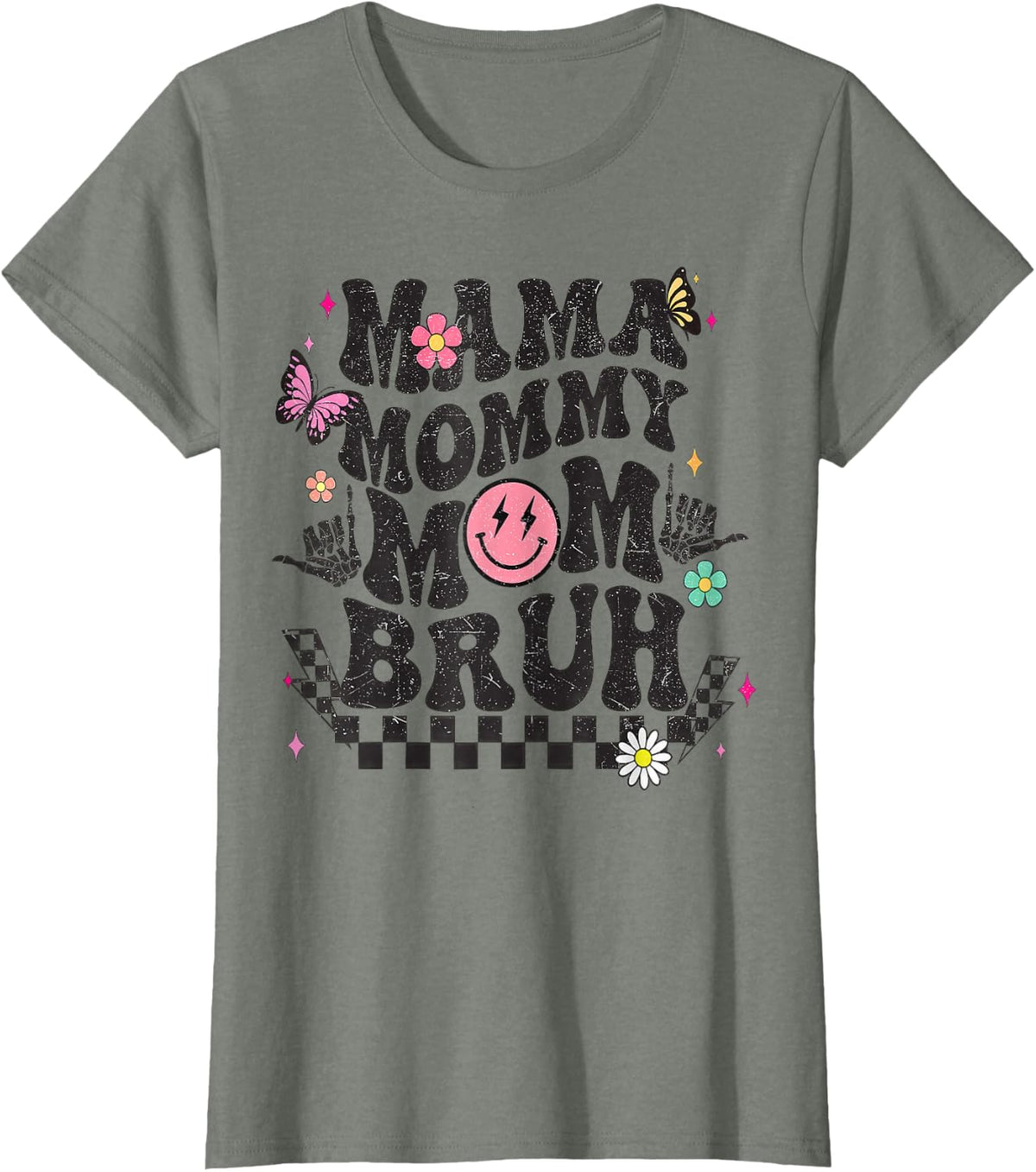 Mama Mommy Mom Bruh Mothers Day Groovy T-Shirt - Olive Heather