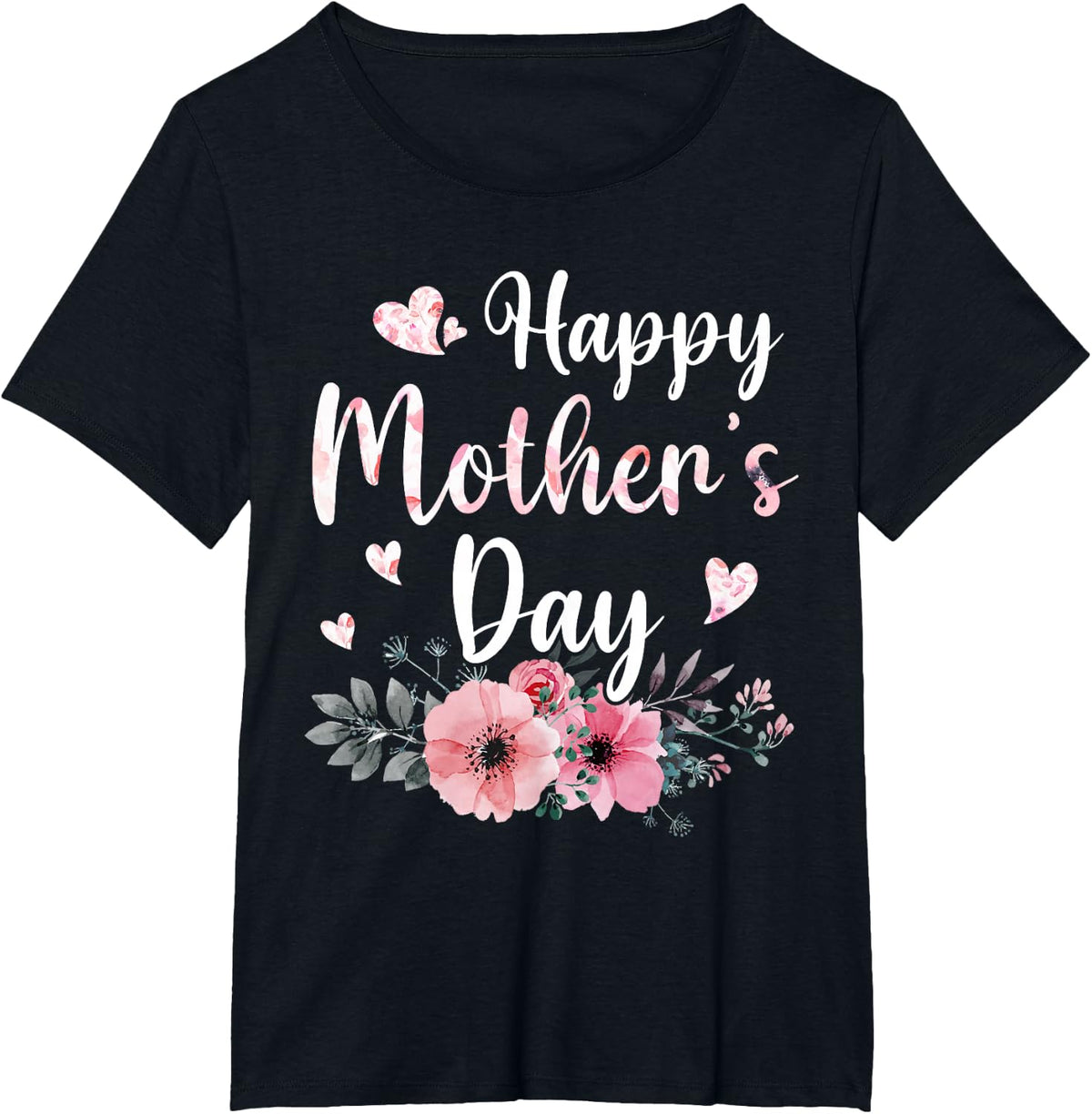 Happy Mother's Day with Floral Mom Mommy Grandma Womens T-Shirt - Black