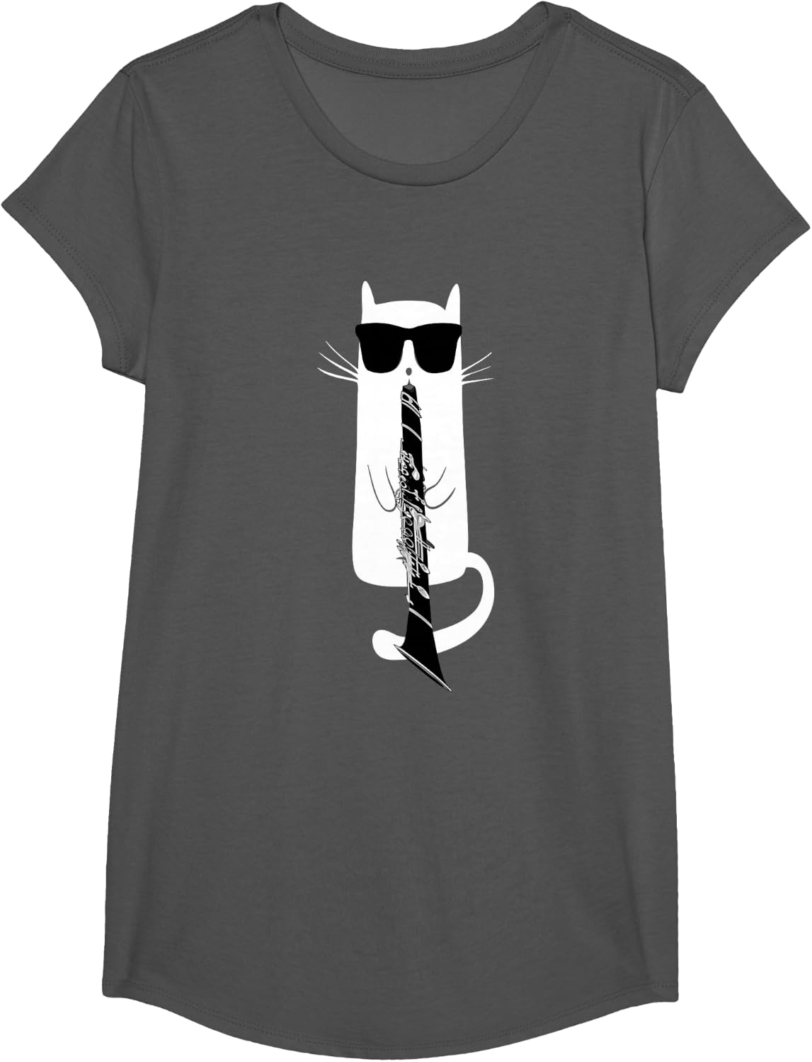Funny Cat Wearing Sunglasses Playing Clarinet T-Shirt T-Shirt - Girls Asphalt Grey