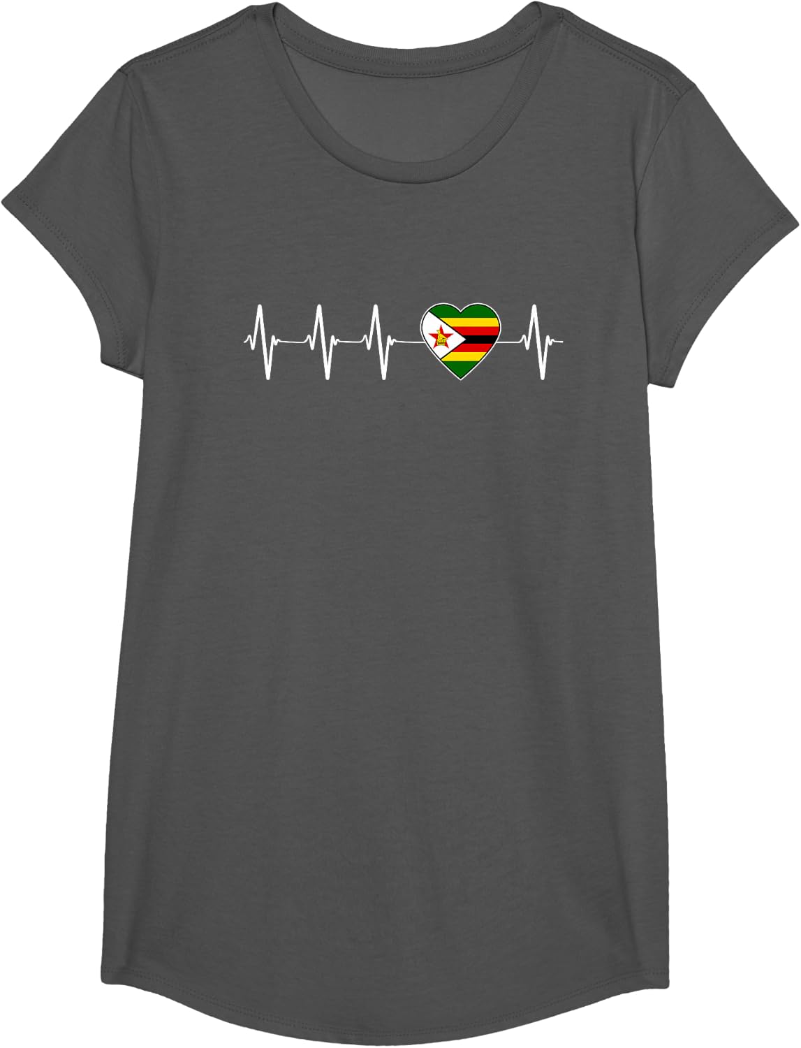 Zimbabwean Heartbeat I Love Zimbabwe Flag Country Gift T-Shirt - Girls Asphalt Grey