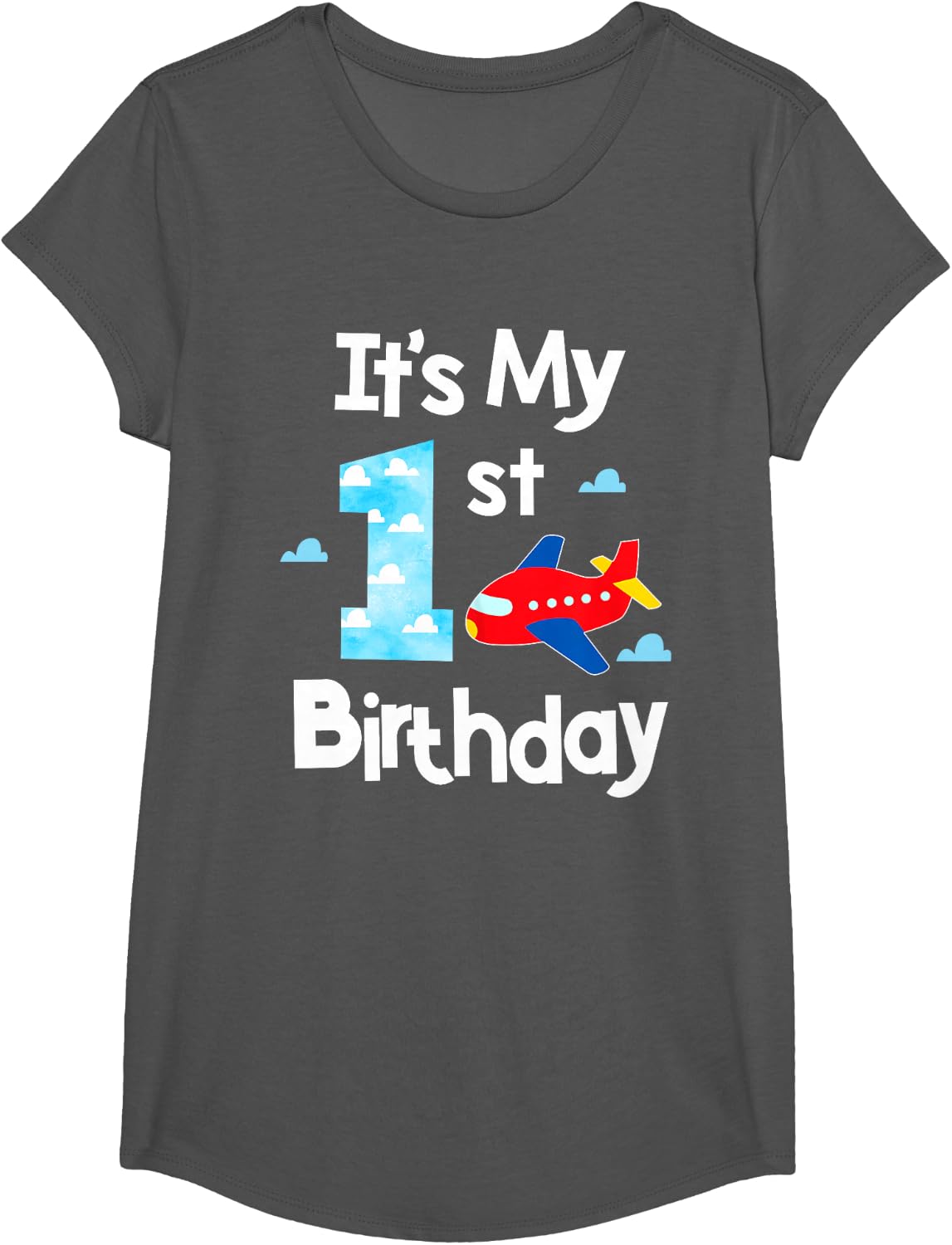 It's My 1st Birthday Airplane Pilot 1 Years Old Boy Girl T-Shirt - Girls Asphalt Grey