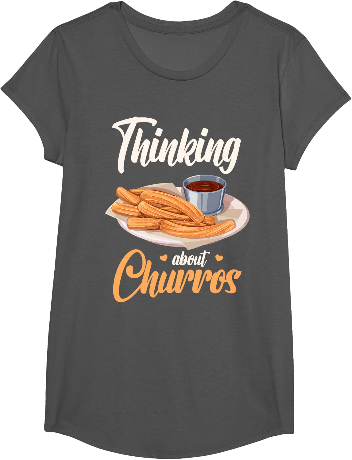 Churro Lover Thinking About Churros T-Shirt - Girls Asphalt Grey