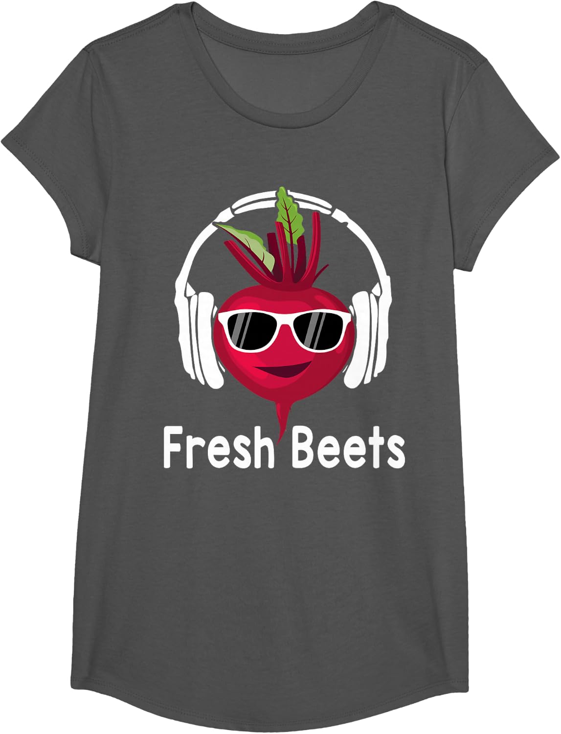 Fresh Beets - Funny Cool Beetroot Headphone Music Beat Pun T-Shirt - Girls Asphalt Grey