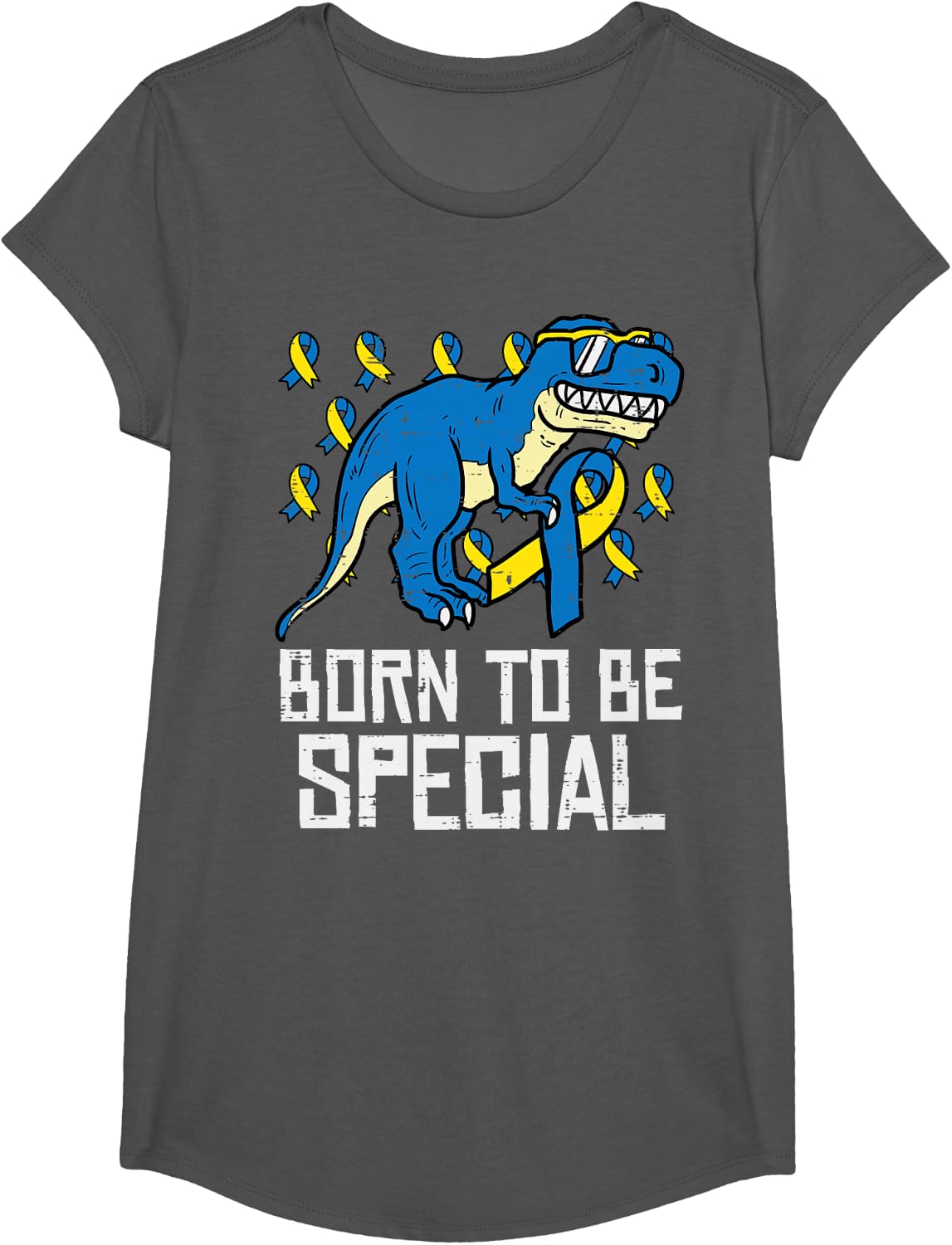 Down Syndrome Dino Born To Be Special Awareness Toddler Boys T-Shirt - Girls Asphalt Grey
