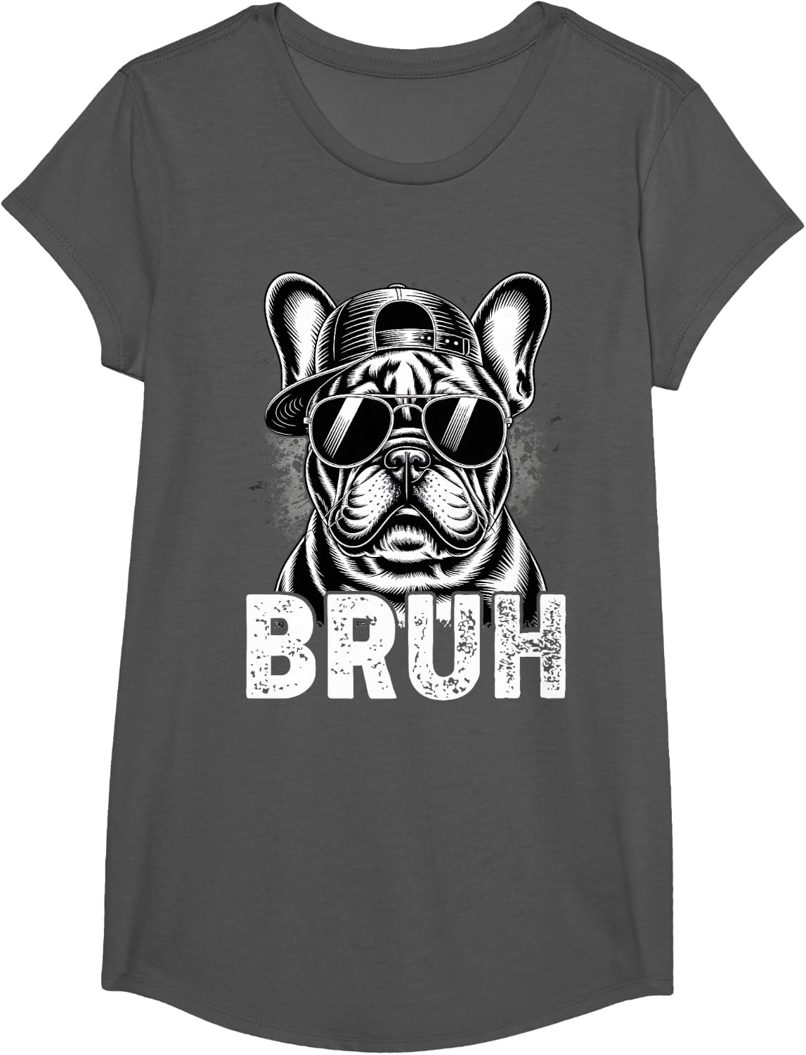 French Bulldog Sunglasses Bruh. Funny French Bulldog Lover T-Shirt - Girls Asphalt Grey