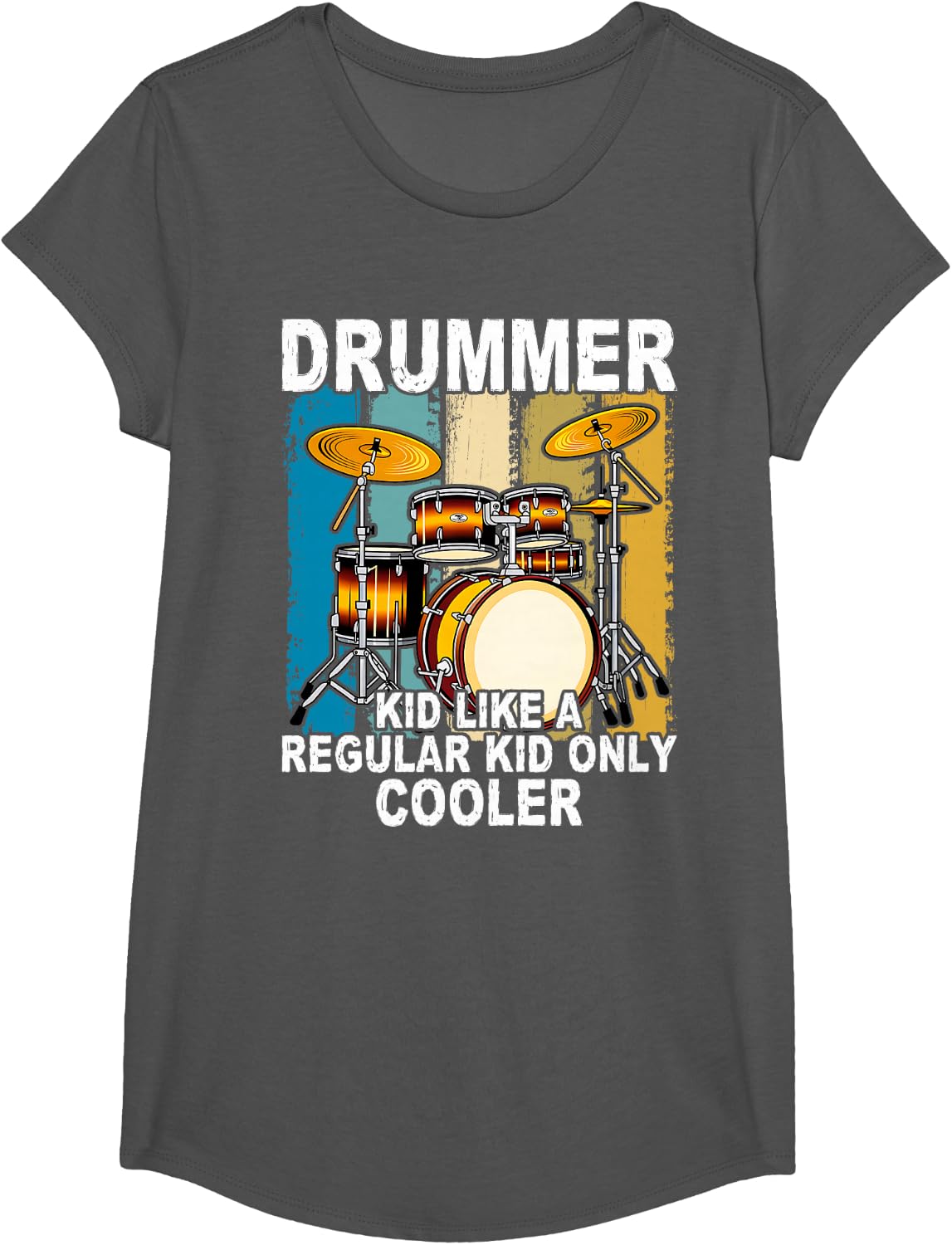 Vintage Drummer Kid Retro Drum Music Lover T-Shirt - Girls Asphalt Grey
