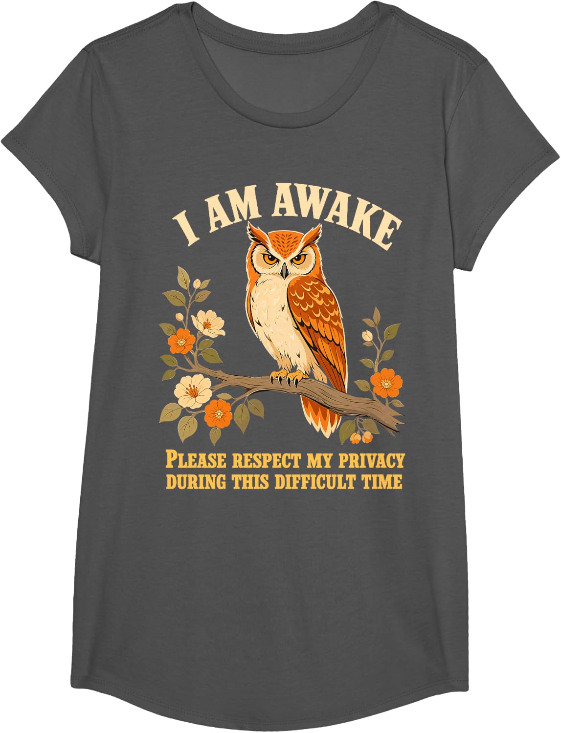 Funny Owl Lover Office Humor T-Shirt - Girls Asphalt Grey