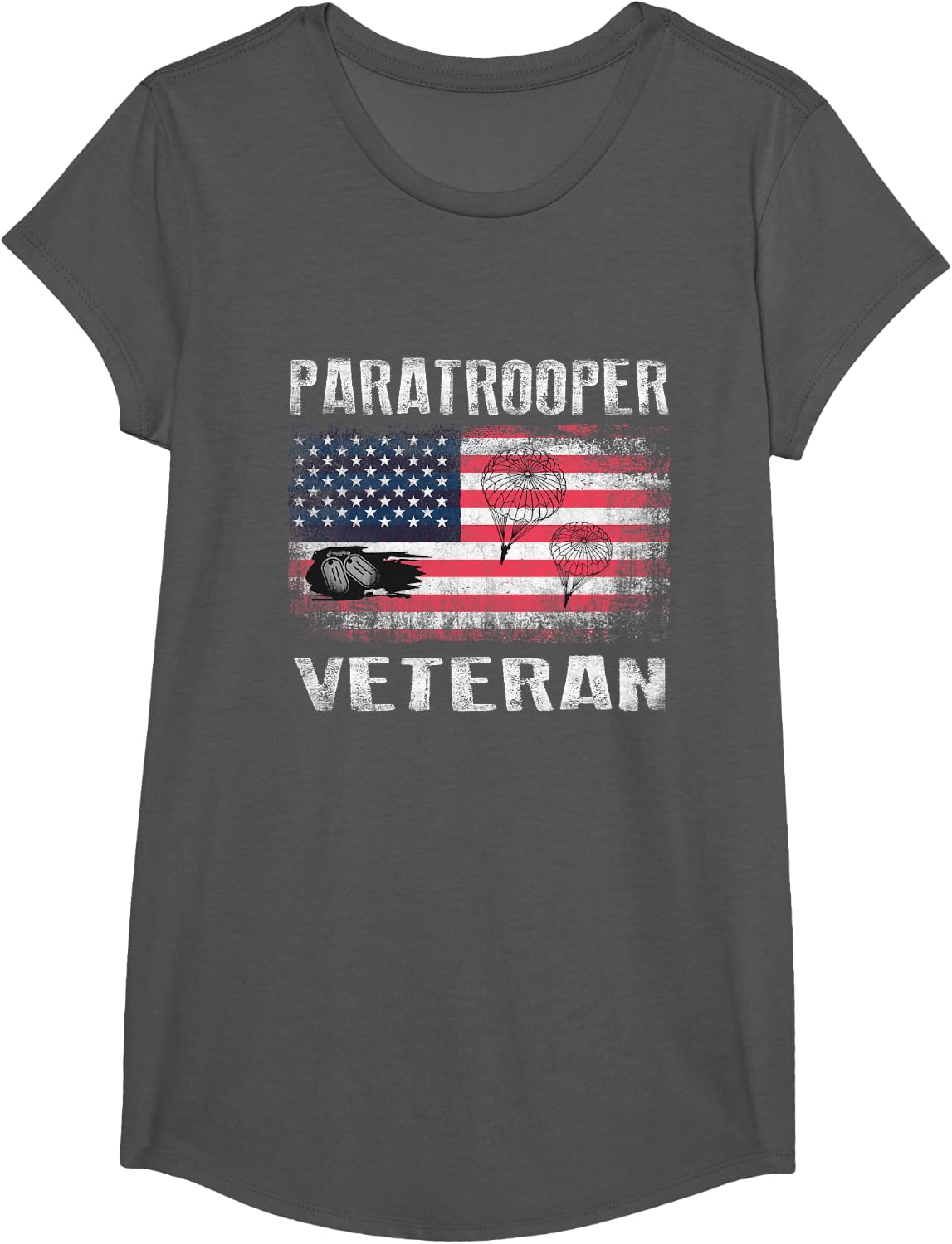 US Paratrooper Veteran Airborne Army T-Shirt - Girls Asphalt Grey