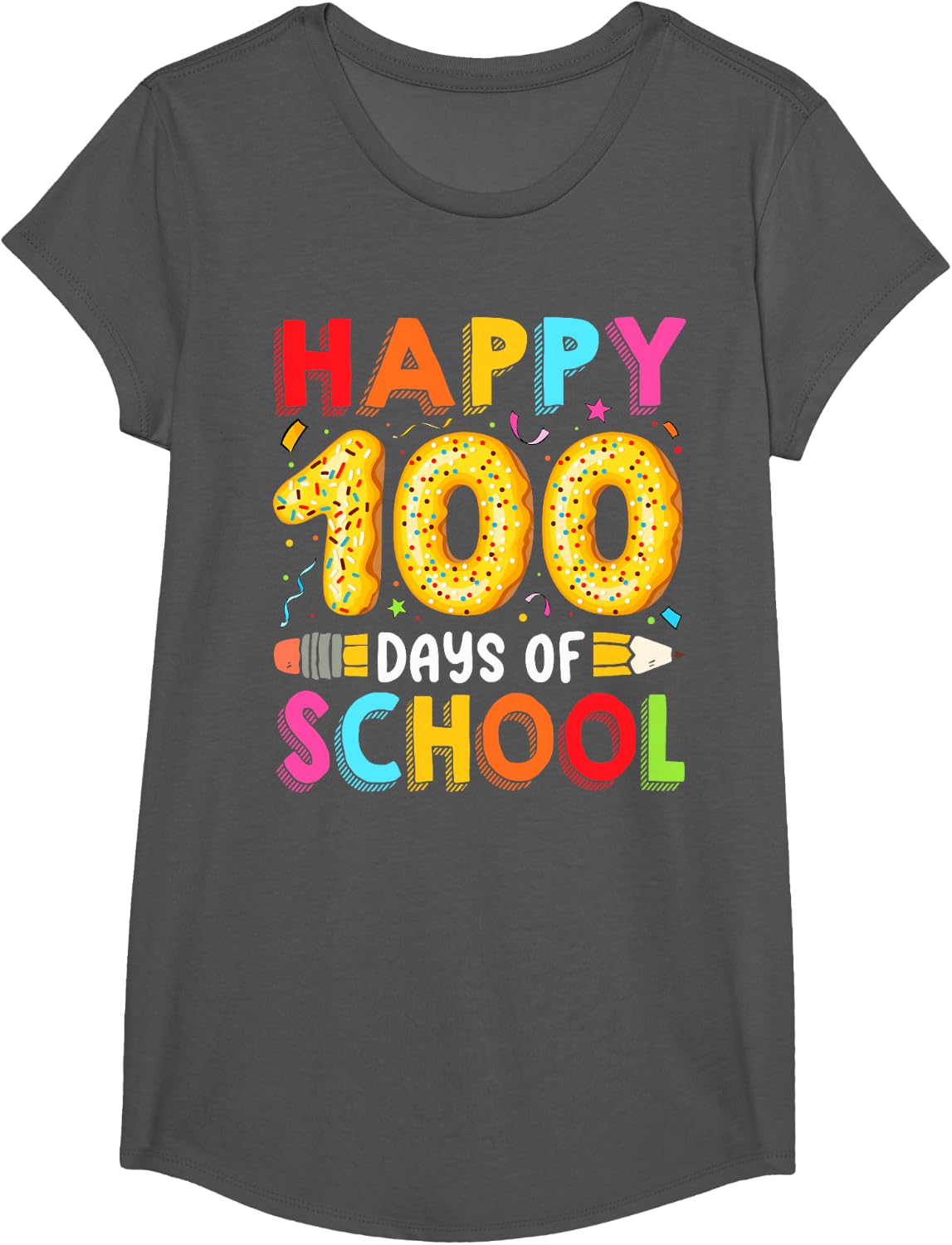 100th Day of School Teachers Student Cute 100 Days Of School T-Shirt - Girls Asphalt Grey