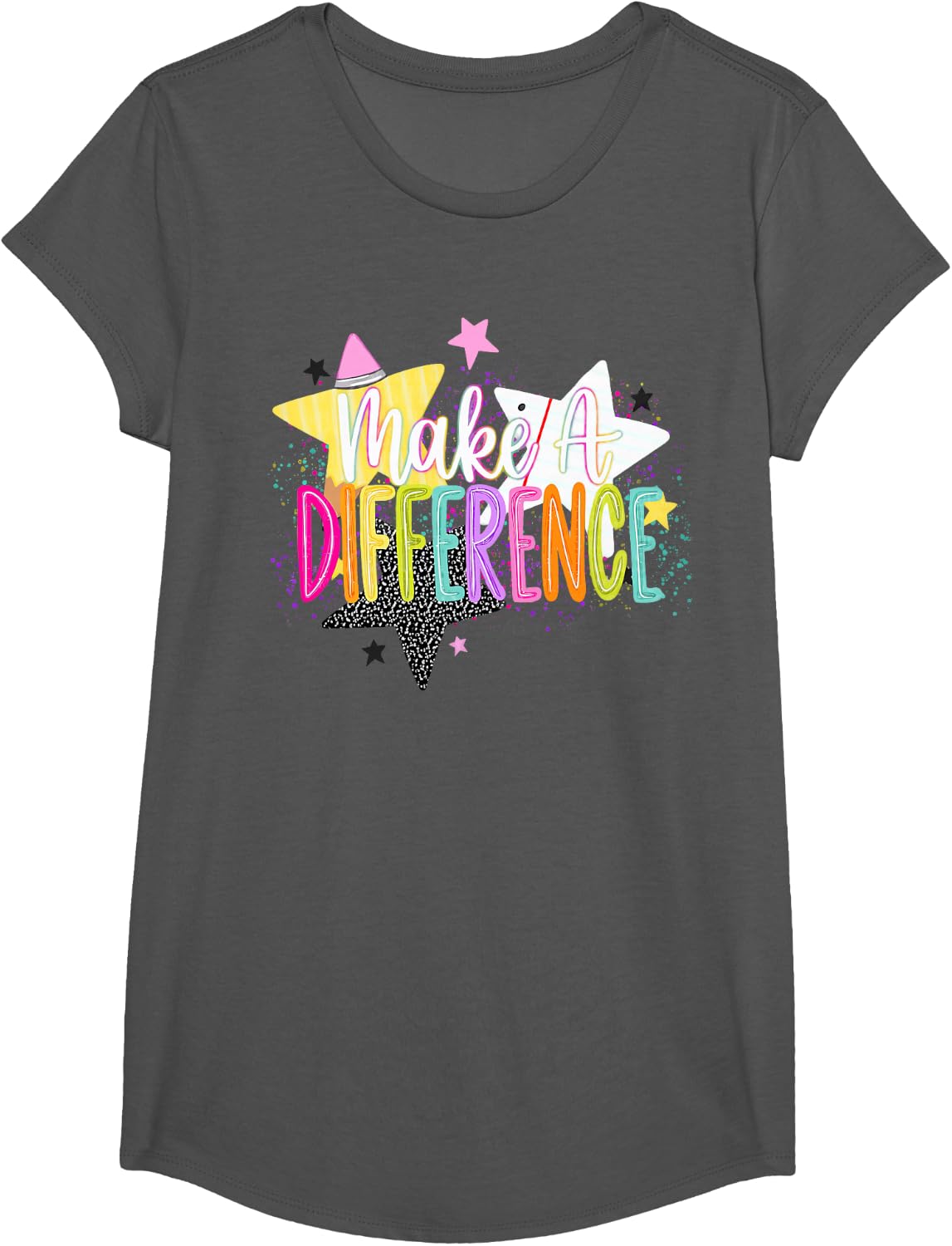 Make a Difference Teacher,Back to School T-Shirt - Girls Asphalt Grey
