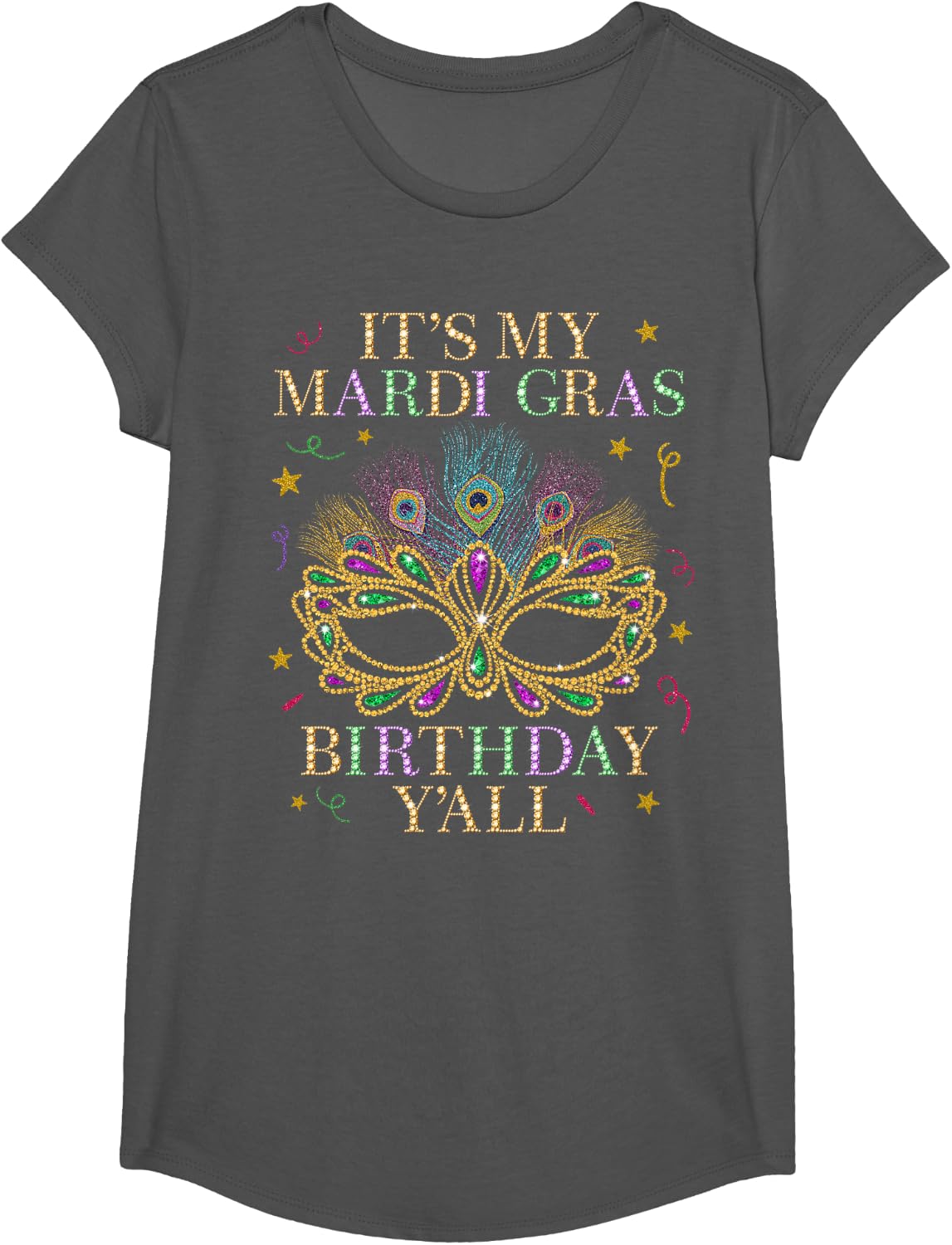 It's My Mardi Gras Birthday Y'all Mardi Gras Birthday Cute T-Shirt - Girls Asphalt Grey
