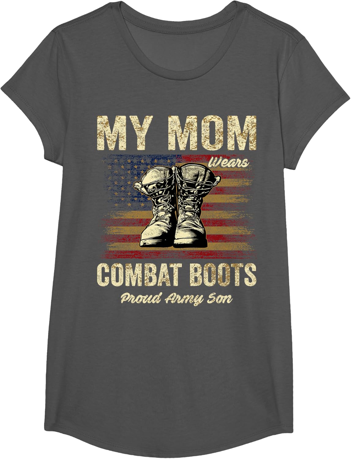 My Mom Wears Combat Boots Proud Army Son Veteran Mom T-Shirt - Girls Asphalt Grey