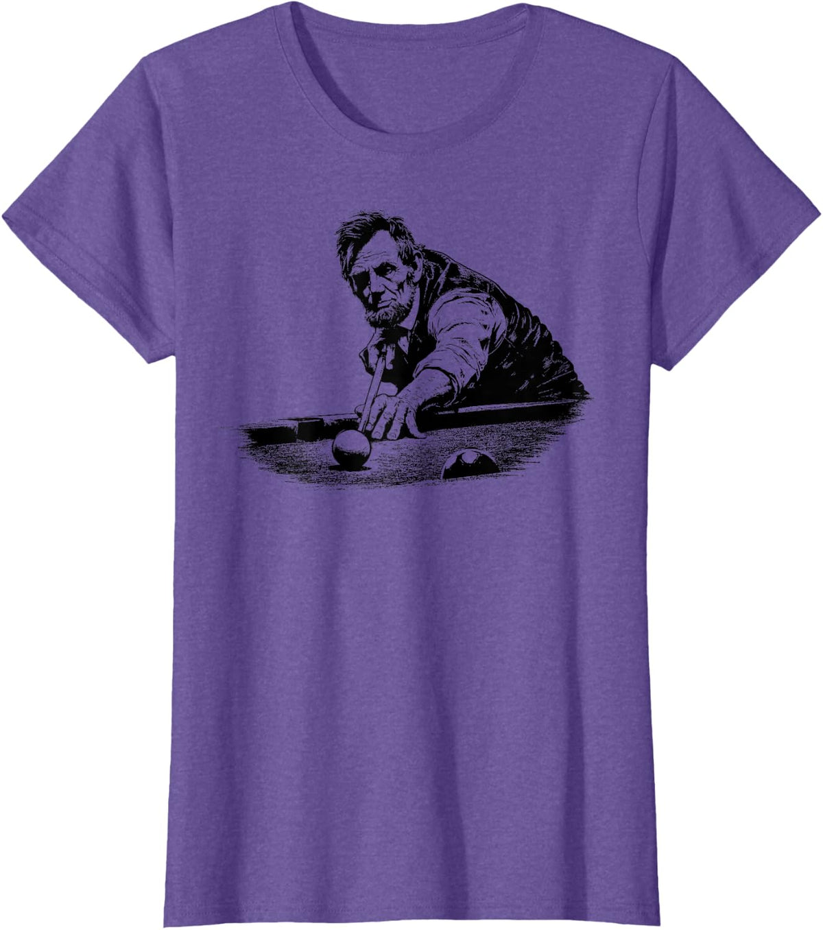 Abraham Abe Lincoln Playing Pool Cue Stick 8 Ball Patriot T-Shirt - Purple Heather