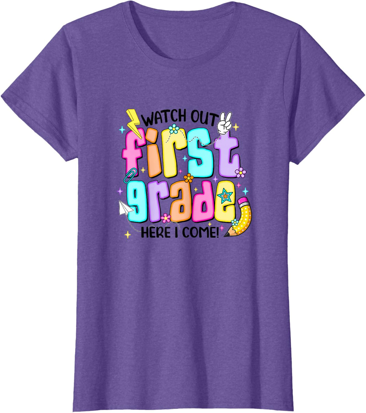 First Day of 1st Grade Shirt for Girls Back to School First Grade Tee T-Shirt - Purple Heather