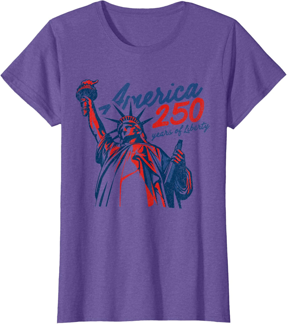 USA 250th Birthday Patriotic Freedom Liberty Statue Vintage T-Shirt - Purple Heather