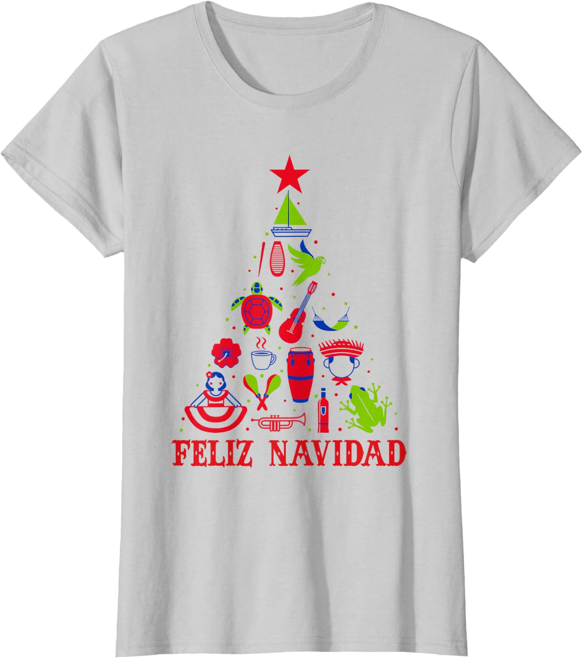 Feliz Navidad Spanish Puerto Rico Boricua Christmas Tree T-Shirt - Silver Grey