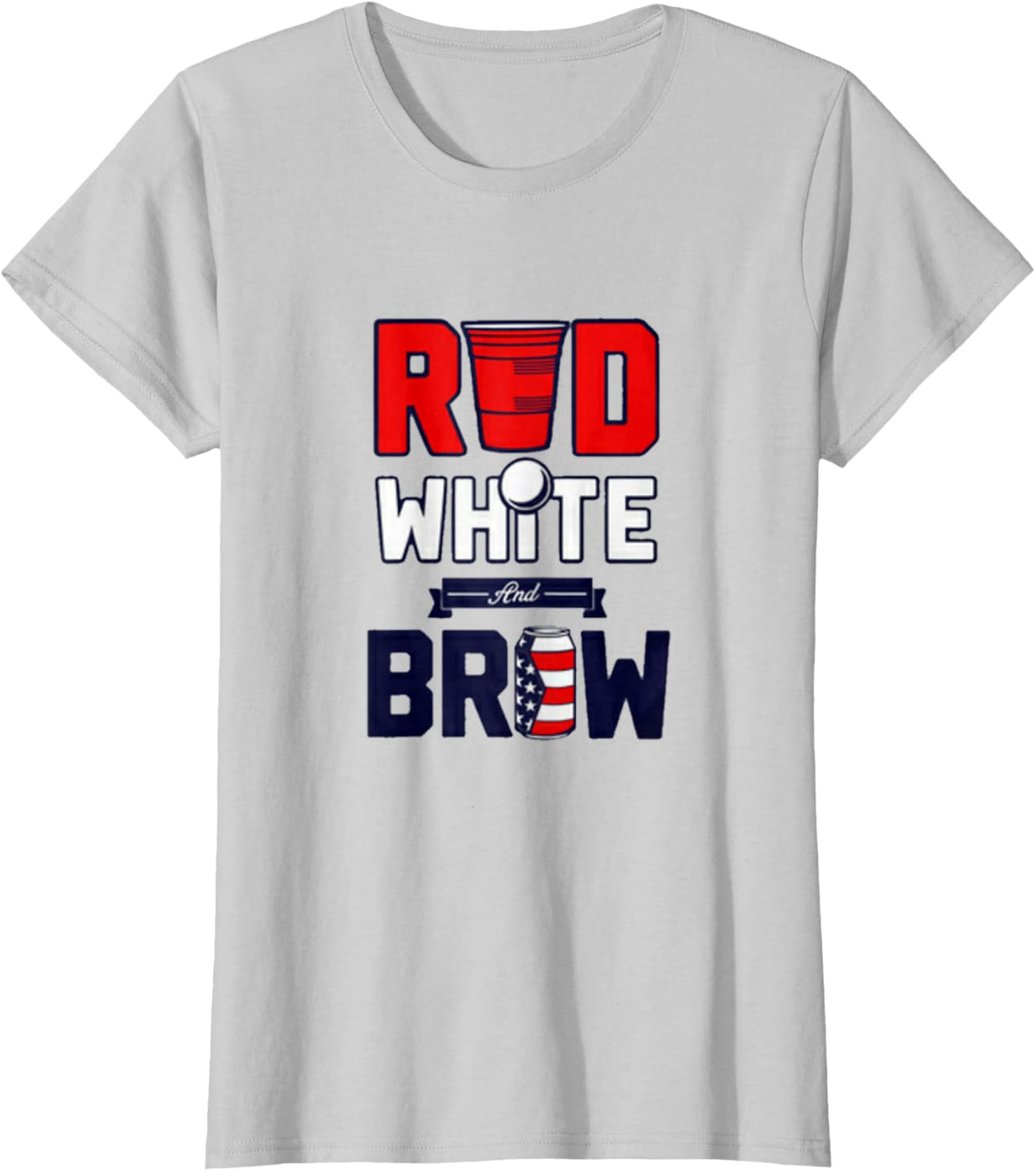Red White and Brew 4th of July Party Drinking T-shirt - Silver Grey
