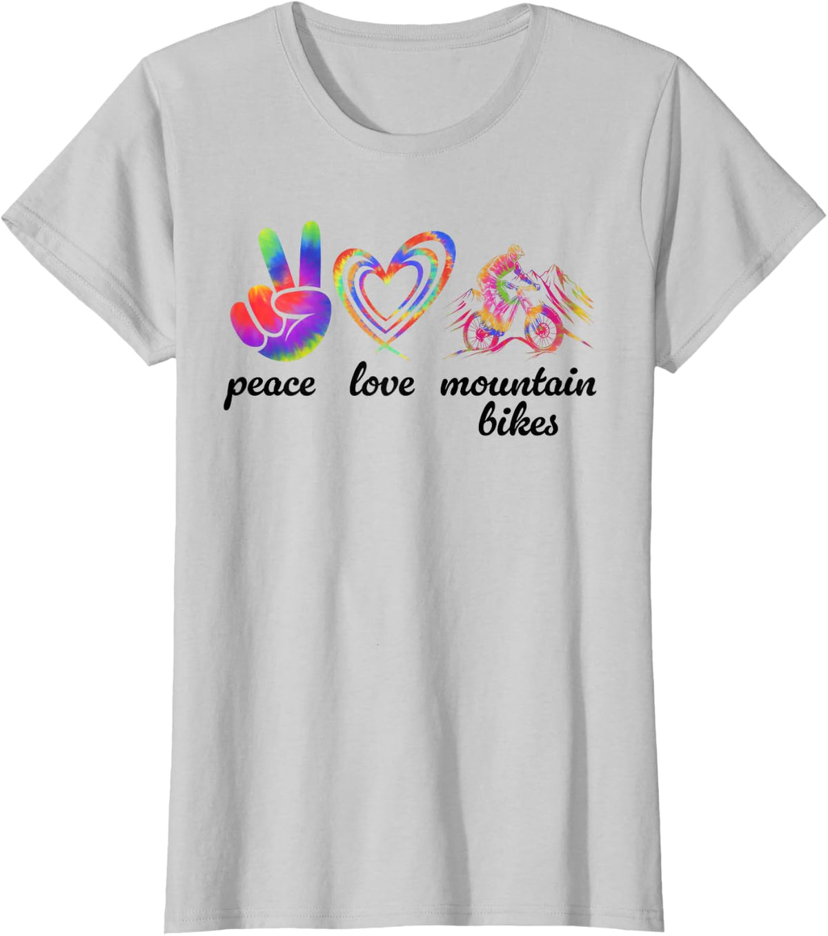 Peace Love Mountain Bikes Funny MTB Mountain Bike Lover T-Shirt - Silver Grey