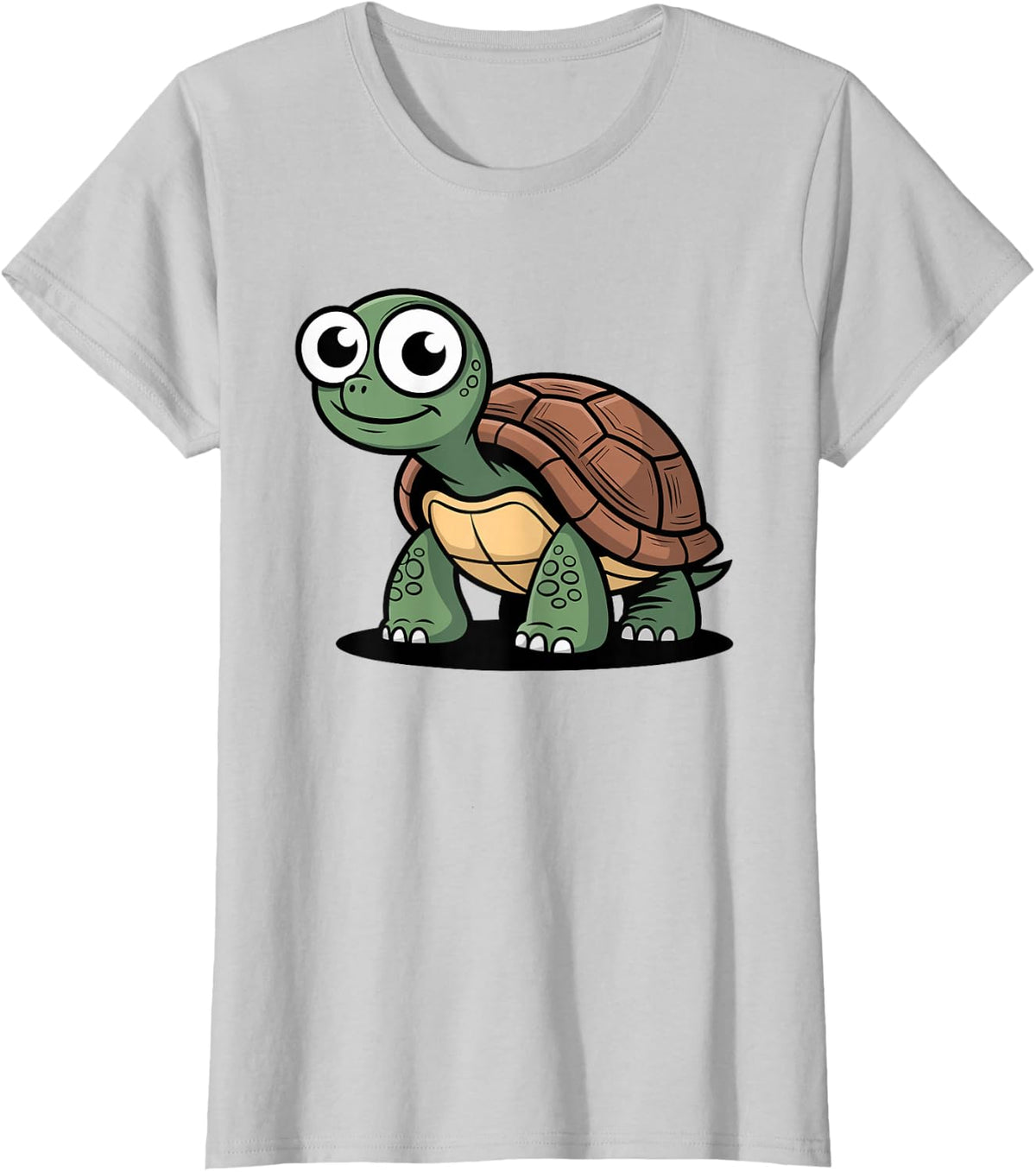 Cartoon Turtle with Goofy Eyes and Brown Shell T-Shirt - Silver Grey