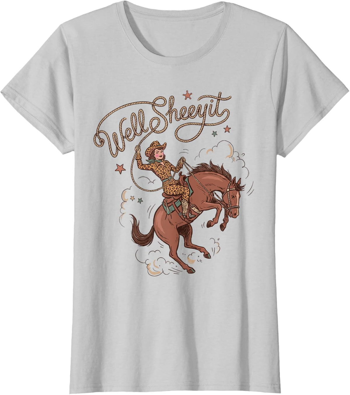 Well-Sheeyit Western Cowgirl Riding Horse Fun Southern T-Shirt - Silver Grey