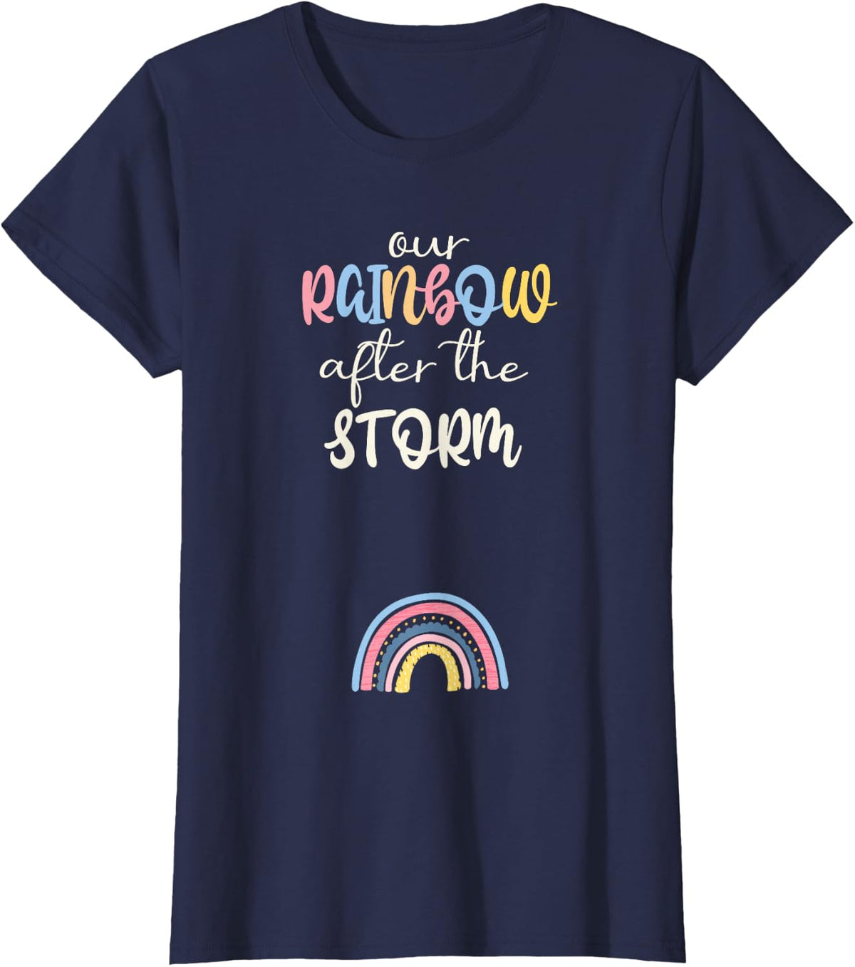 Rainbow After The Storm Pregnancy announcement Mom To Be T-Shirt - Navy Blue