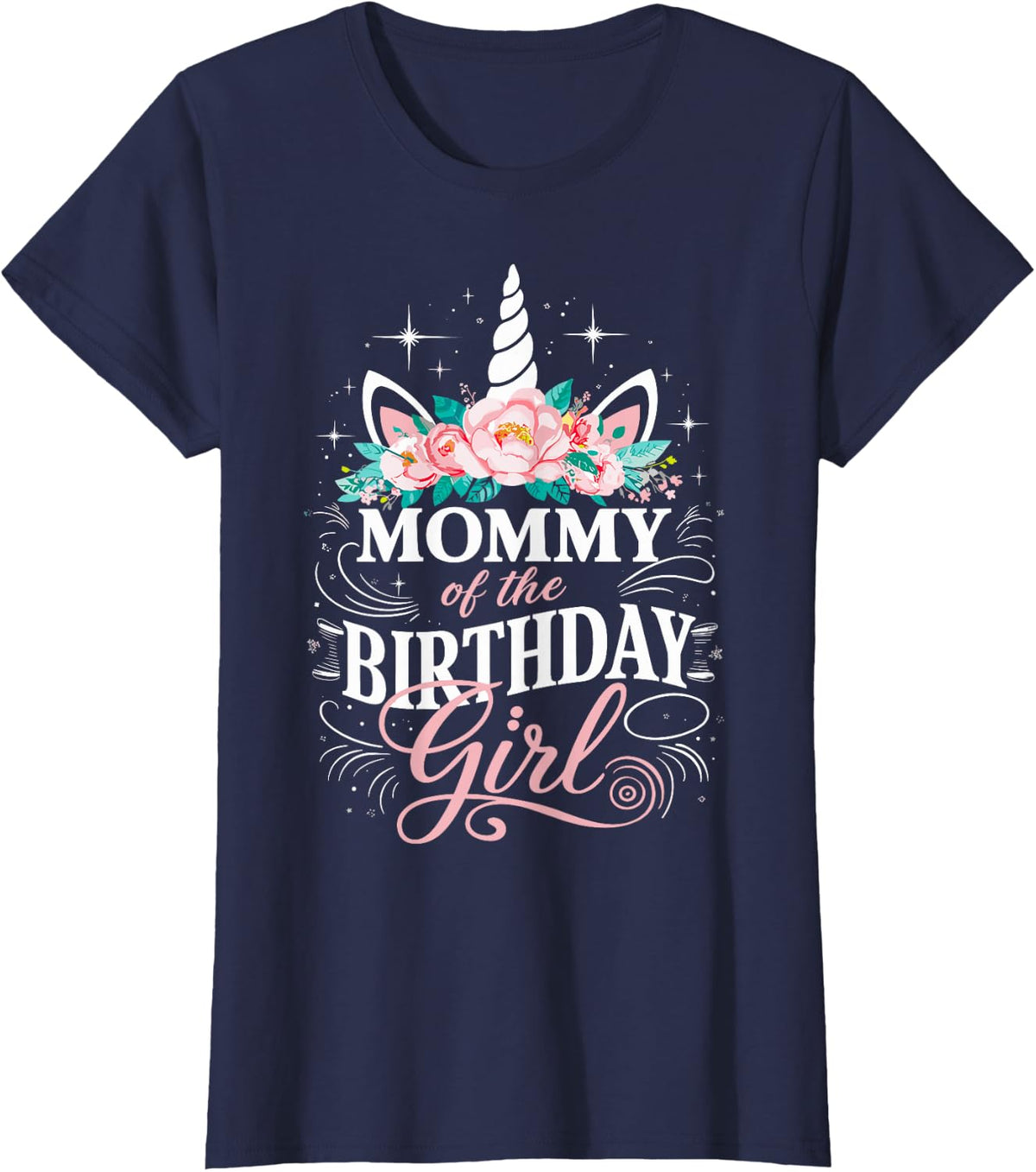 Unicorn Mommy Of The Birthday Girl Mother Unicorn Birthday T-Shirt - Navy Blue