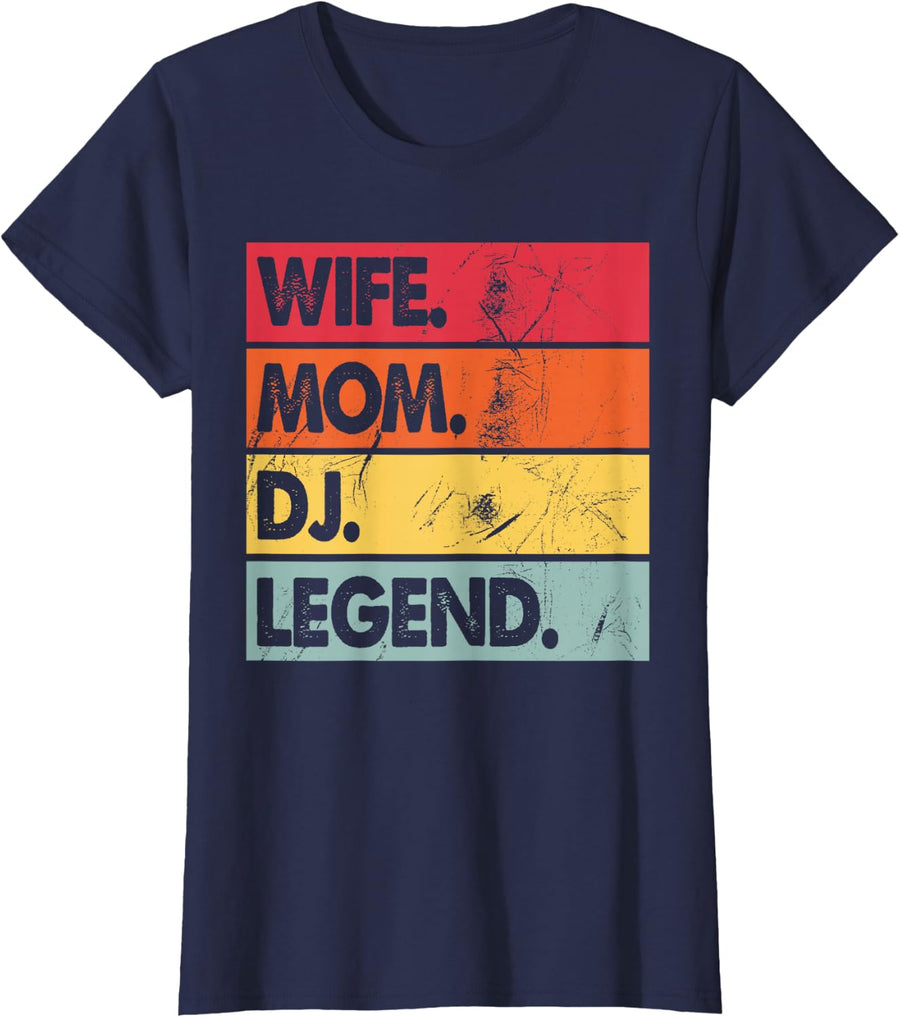 Womens Wife Mom DJ Legend Funny DJ Disc Jockey Music Player T-Shirt - Navy Blue