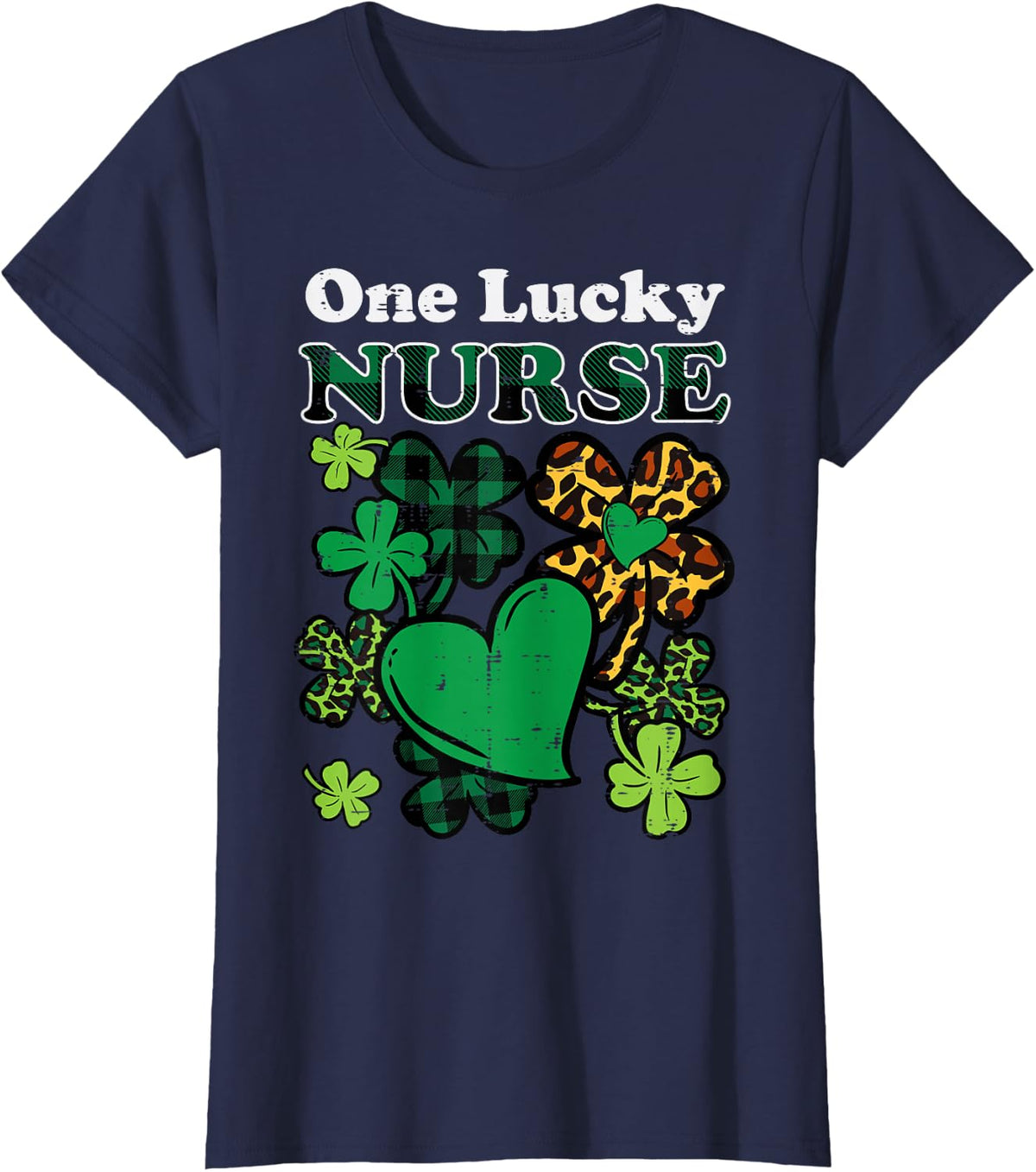 One Lucky Nurse Leopard Scrub St Patricks Day Women RN ICU T-Shirt - Navy Blue