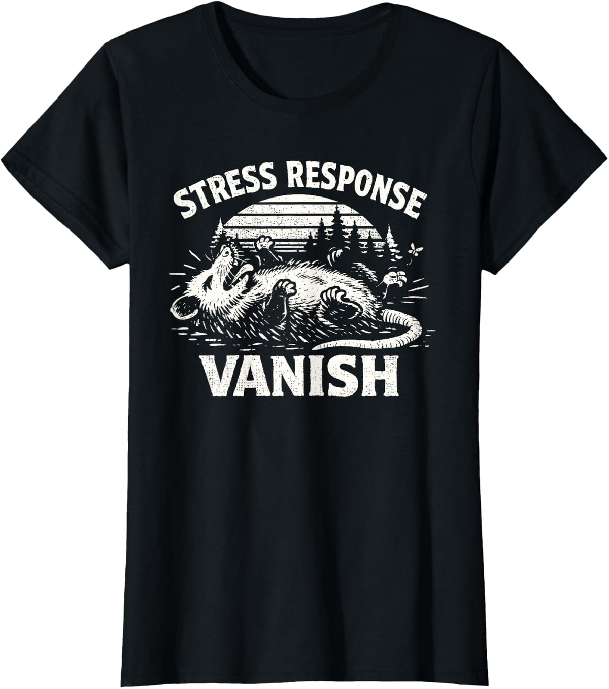 Stress Response Vanish Funny Opossum T-Shirt - Black