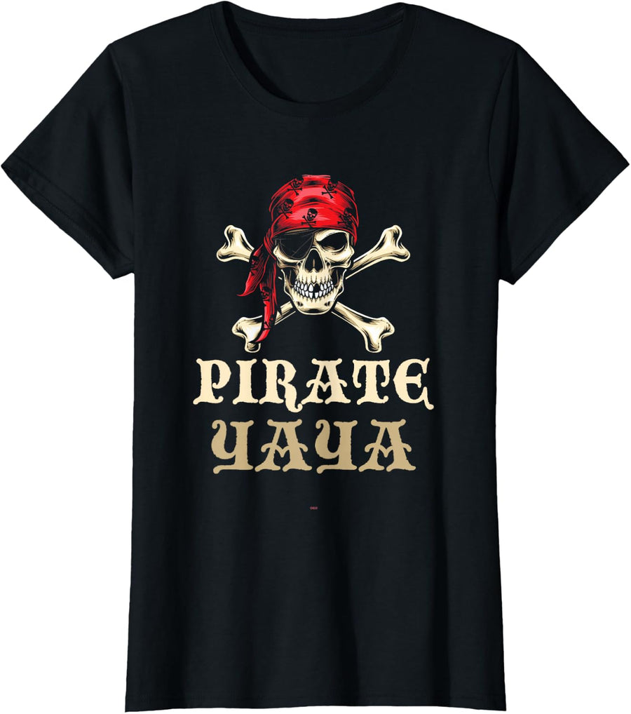 Pirate Yaya Skull Matching Grandma Halloween Costume T-Shirt - Black