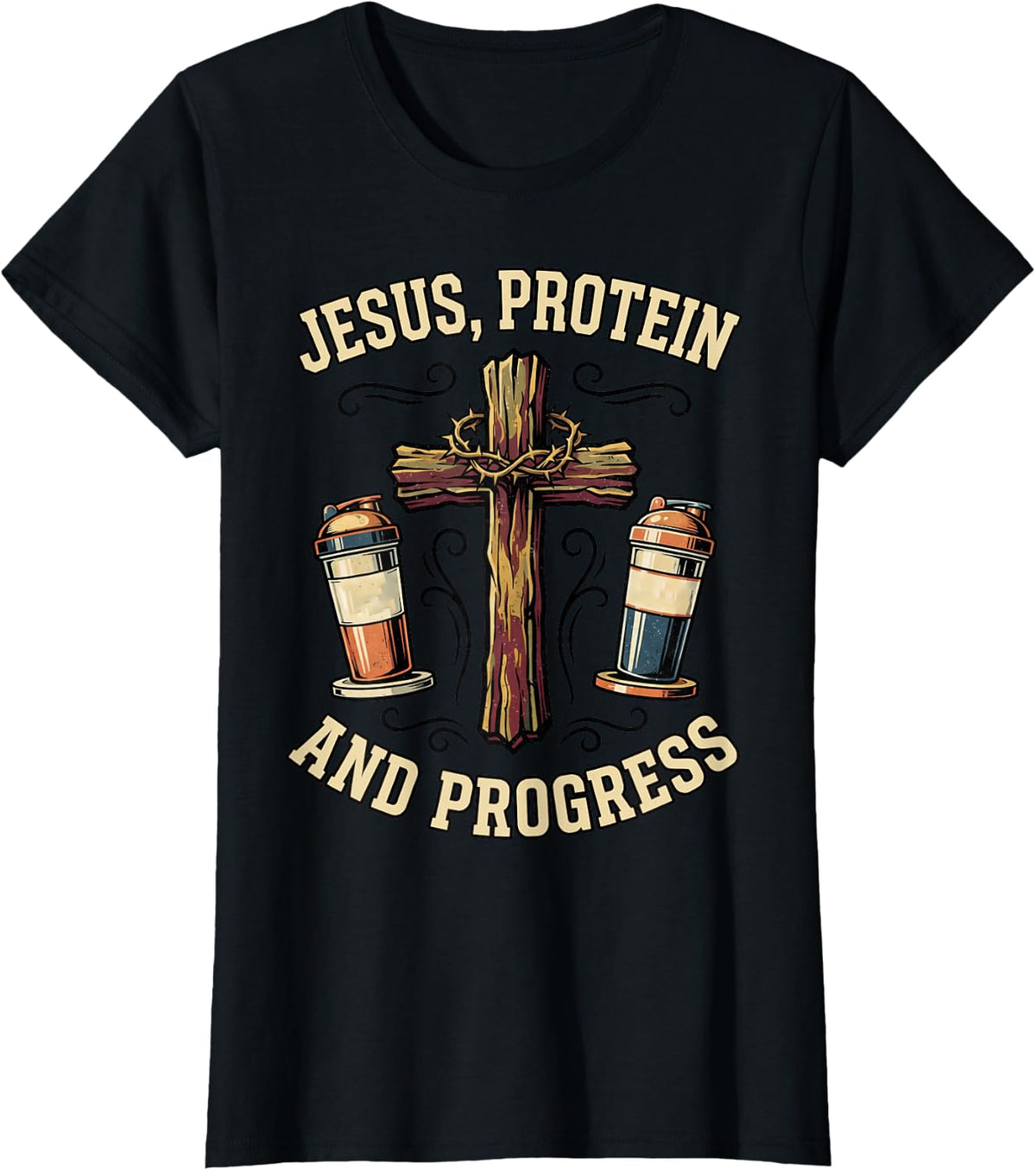 Jesus Protein Progress Bible Christian Workout Weightlifter T-Shirt - Black