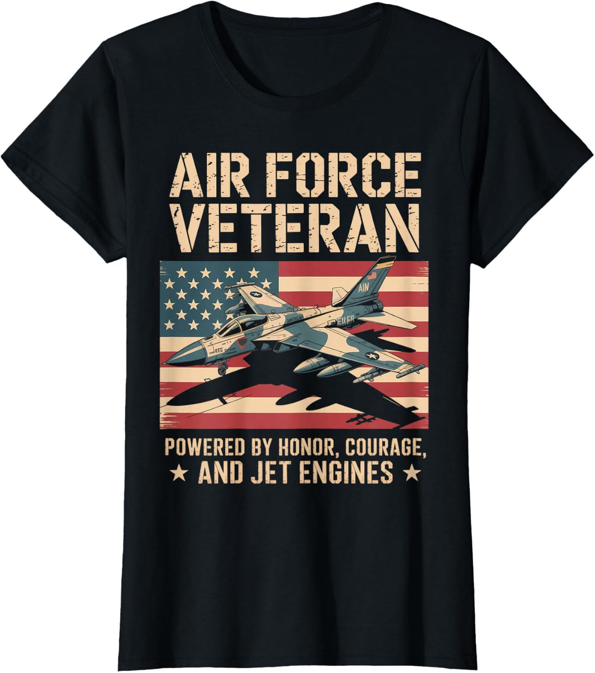 Honor Courage American Patriotic Fighter Pilot Veteran T-Shirt - Black