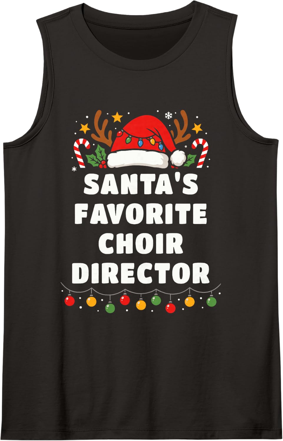 Santa's Favorite Choir Director Funny Christmas Musician Sleeveless Tank Top - Black