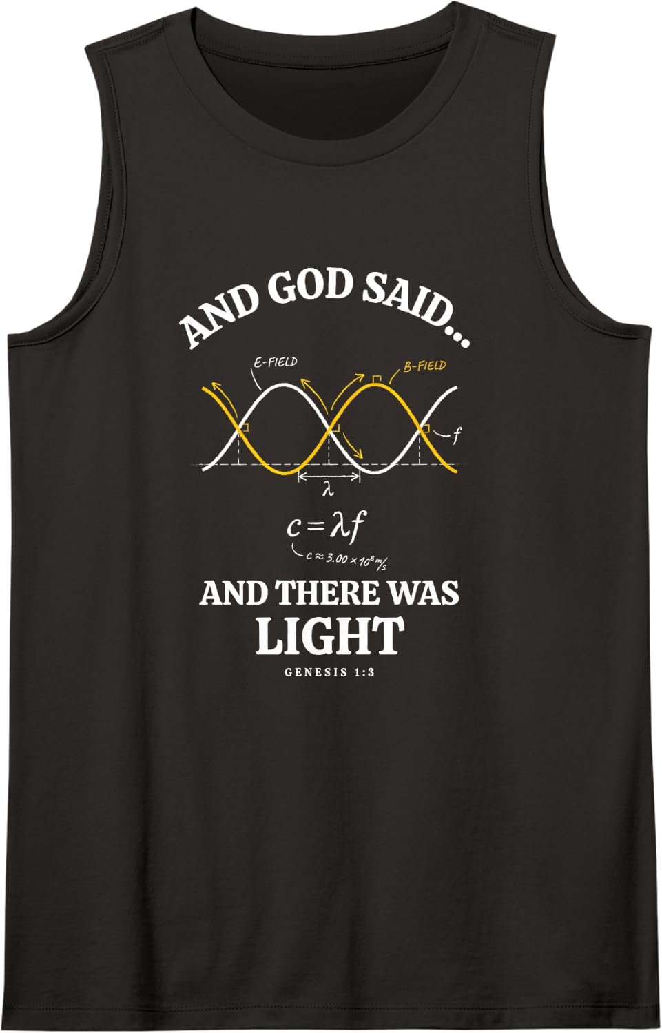 and God Said and There was Light Physics Math Joke Bible Sleeveless Tank Top - Black