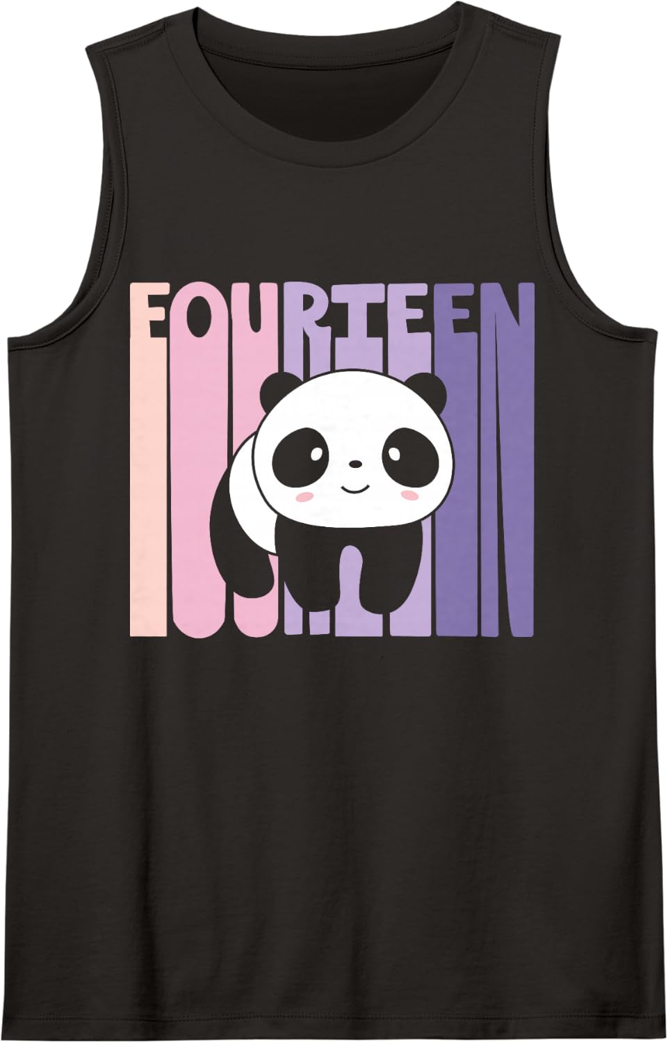 14 Year Old Cute Panda Birthday Girl 14th B-Day Sleeveless Tank Top - Black